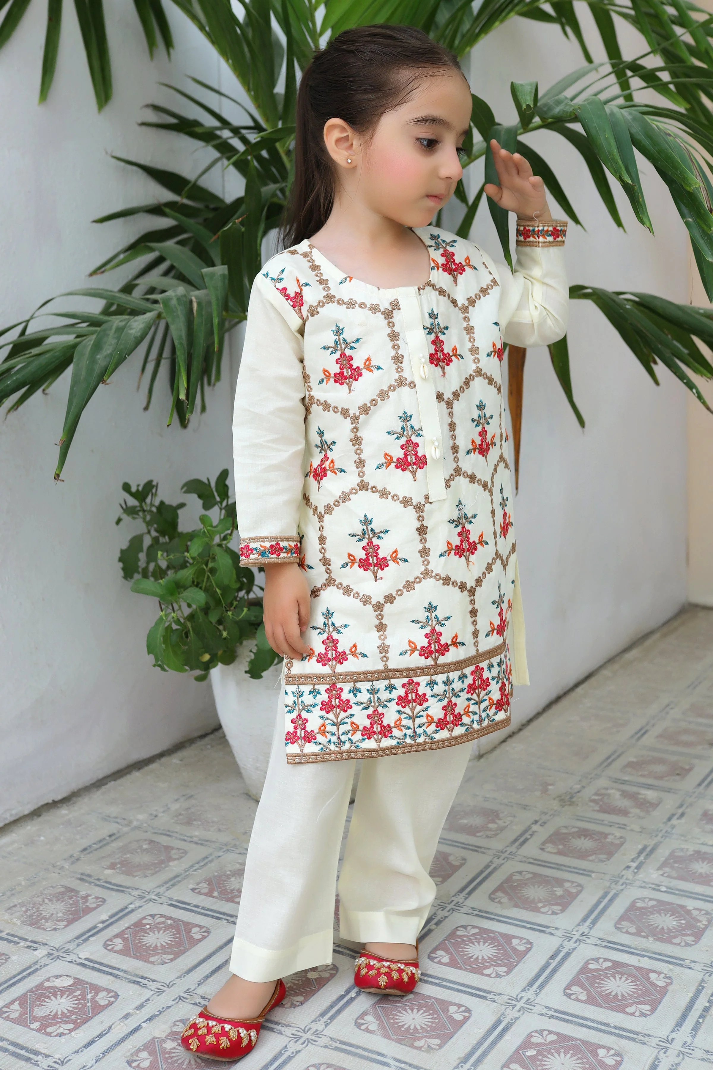 Khanak Stitched Kids-Floral White 2pcs Embroidered Suit KST 076 - Image 3