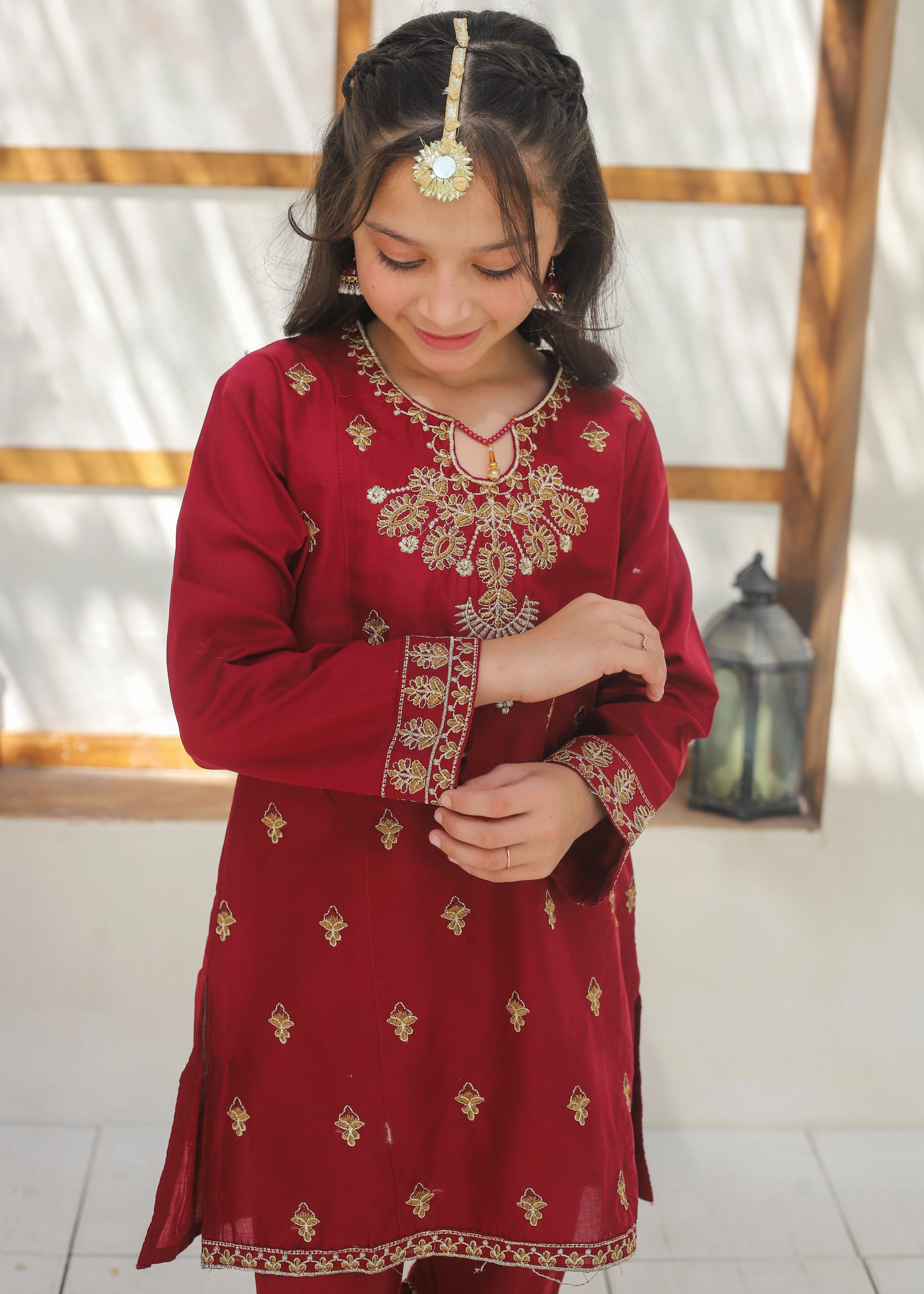 Khanak Stitched Kids-Maroon Gharara Suit KST 145 - Image 3