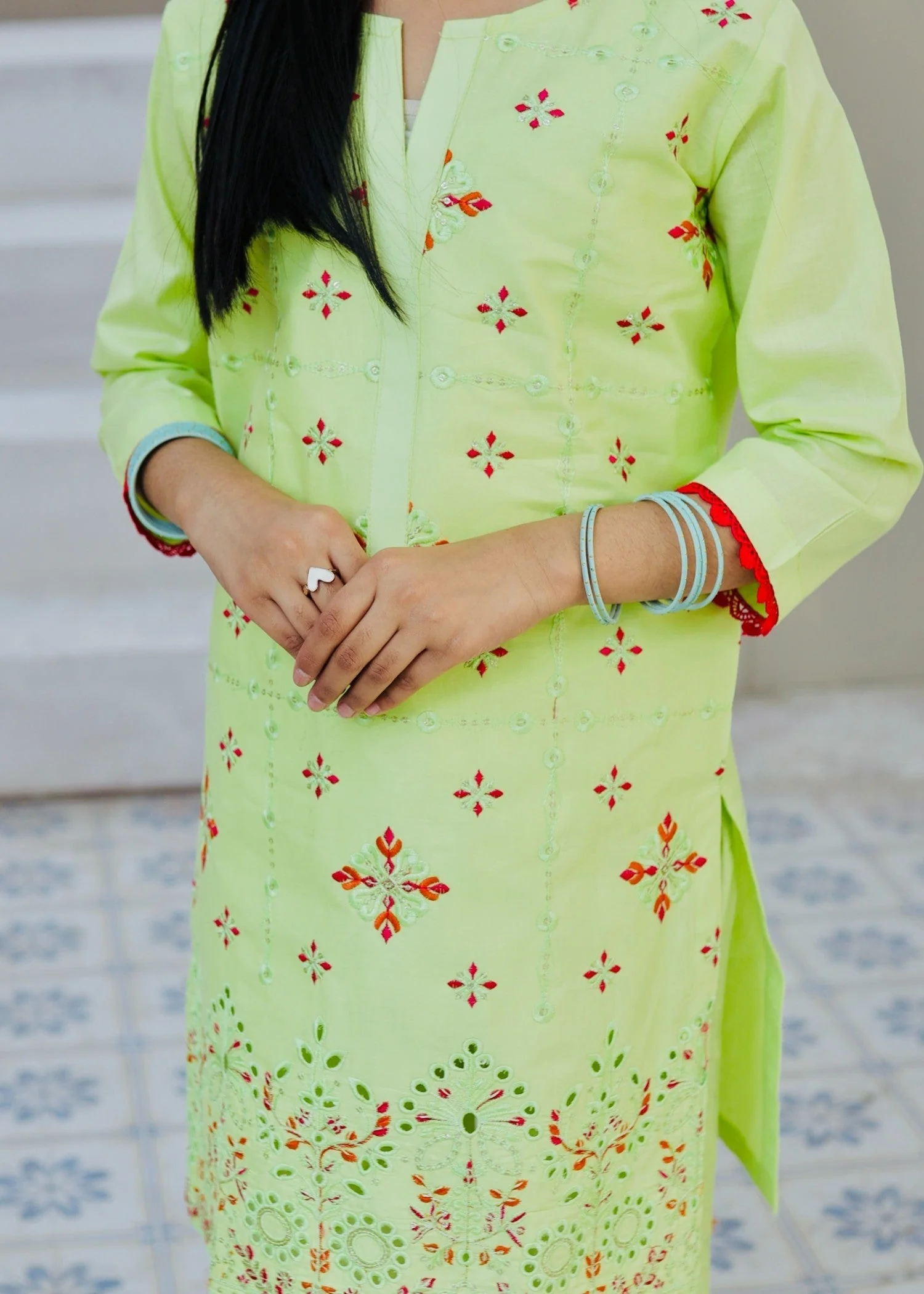 Khanak Stitched Kids-Mint Green Embroidered 2Pcs Suit KST 127 - Image 3