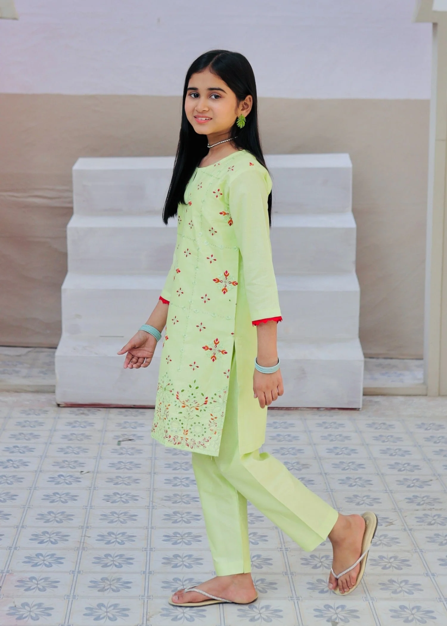 Khanak Stitched Kids-Mint Green Embroidered 2Pcs Suit KST 127 - Image 4