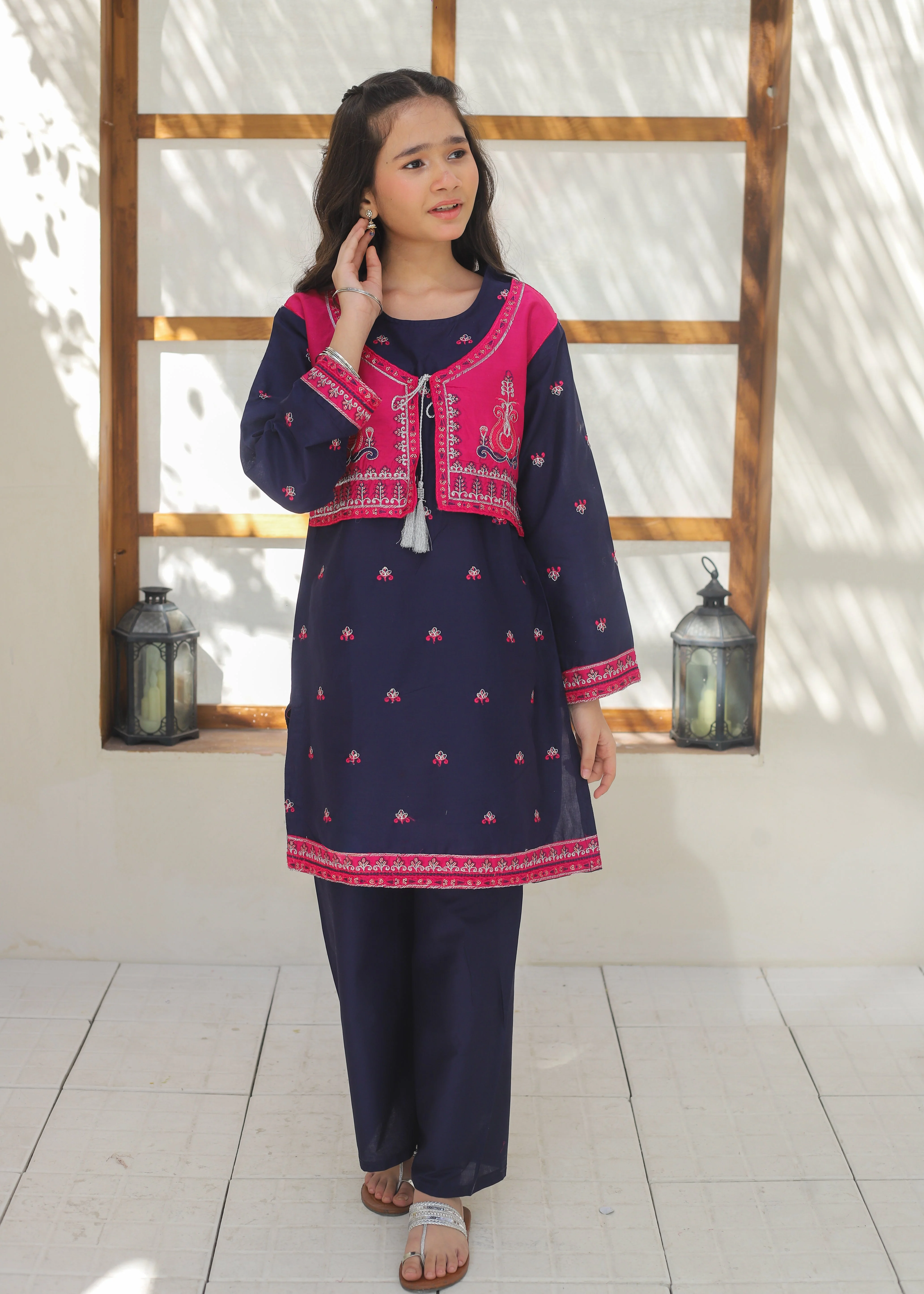 Khanak Stitched Kids-Navy Blue Koti Style 2Pcs Suit KST 135 - Image 7
