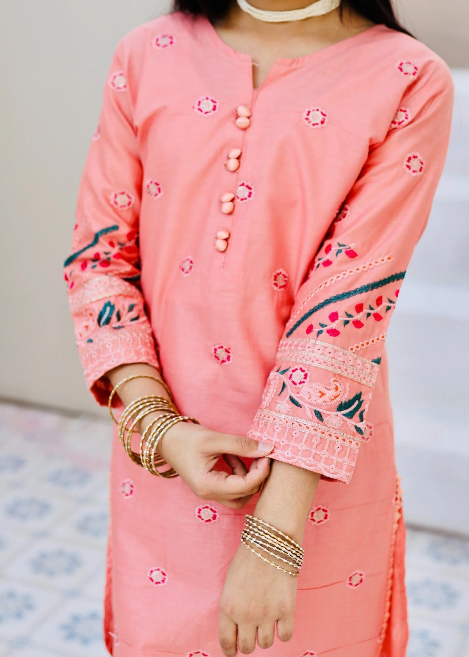 Khanak Stitched Kids-Peach Pink Embroidered 2Pcs Suit KST 132 - Image 2