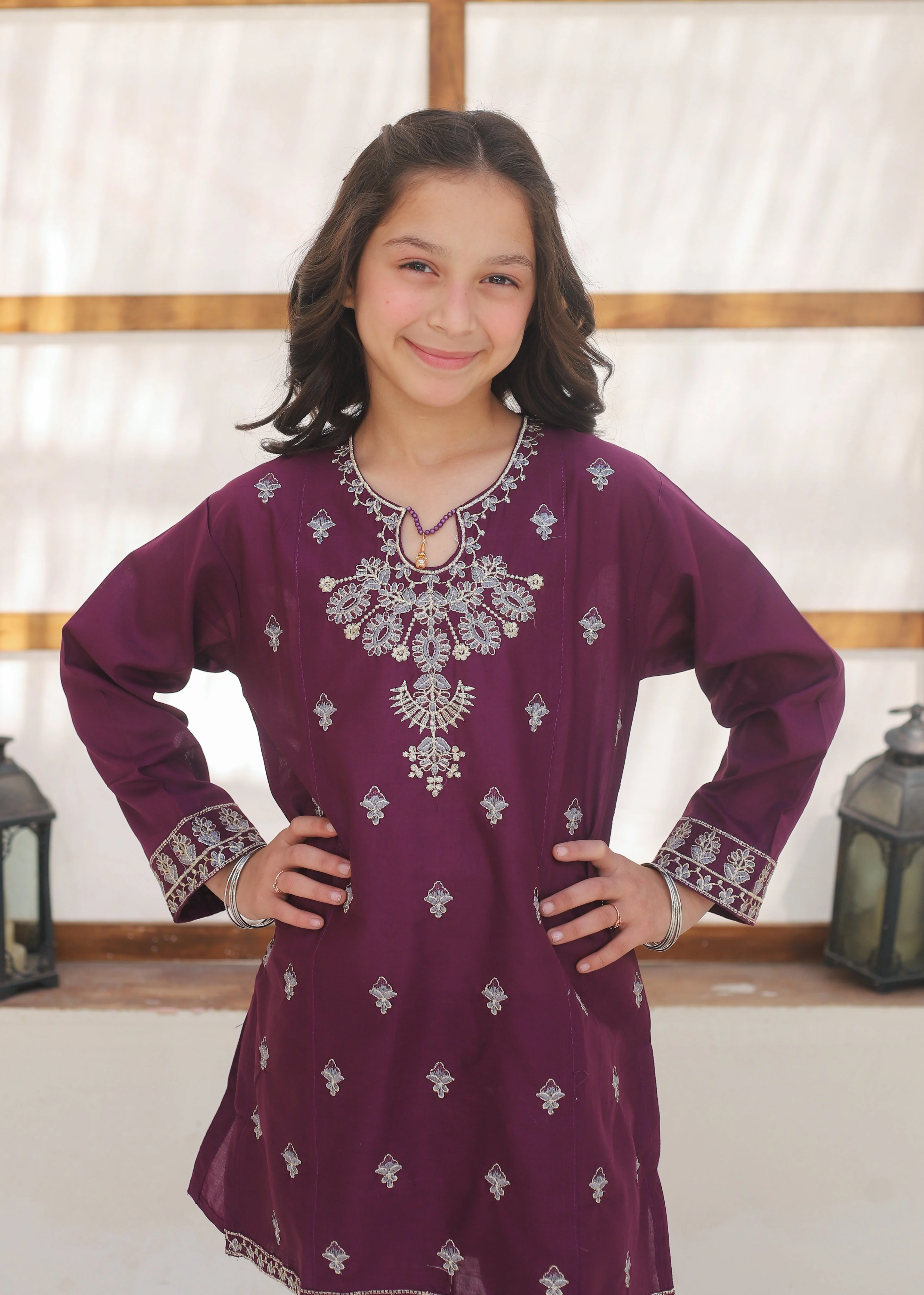 Khanak Stitched Kids-Purple Embroidered Gharara KST 147 - Image 5