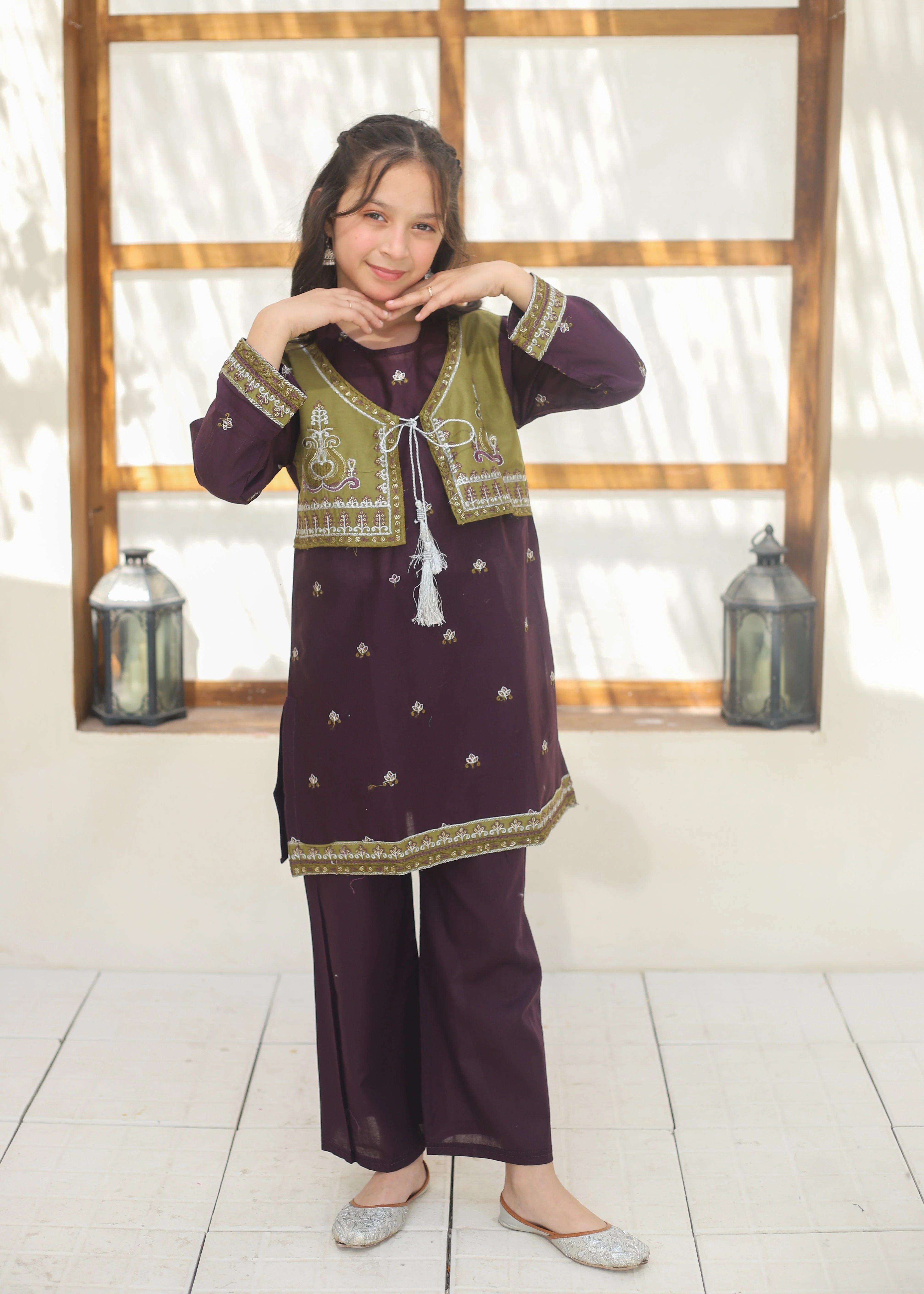 Khanak Stitched Kids-Purple Koti Style 2Pcs Suit KST 136 - Image 8