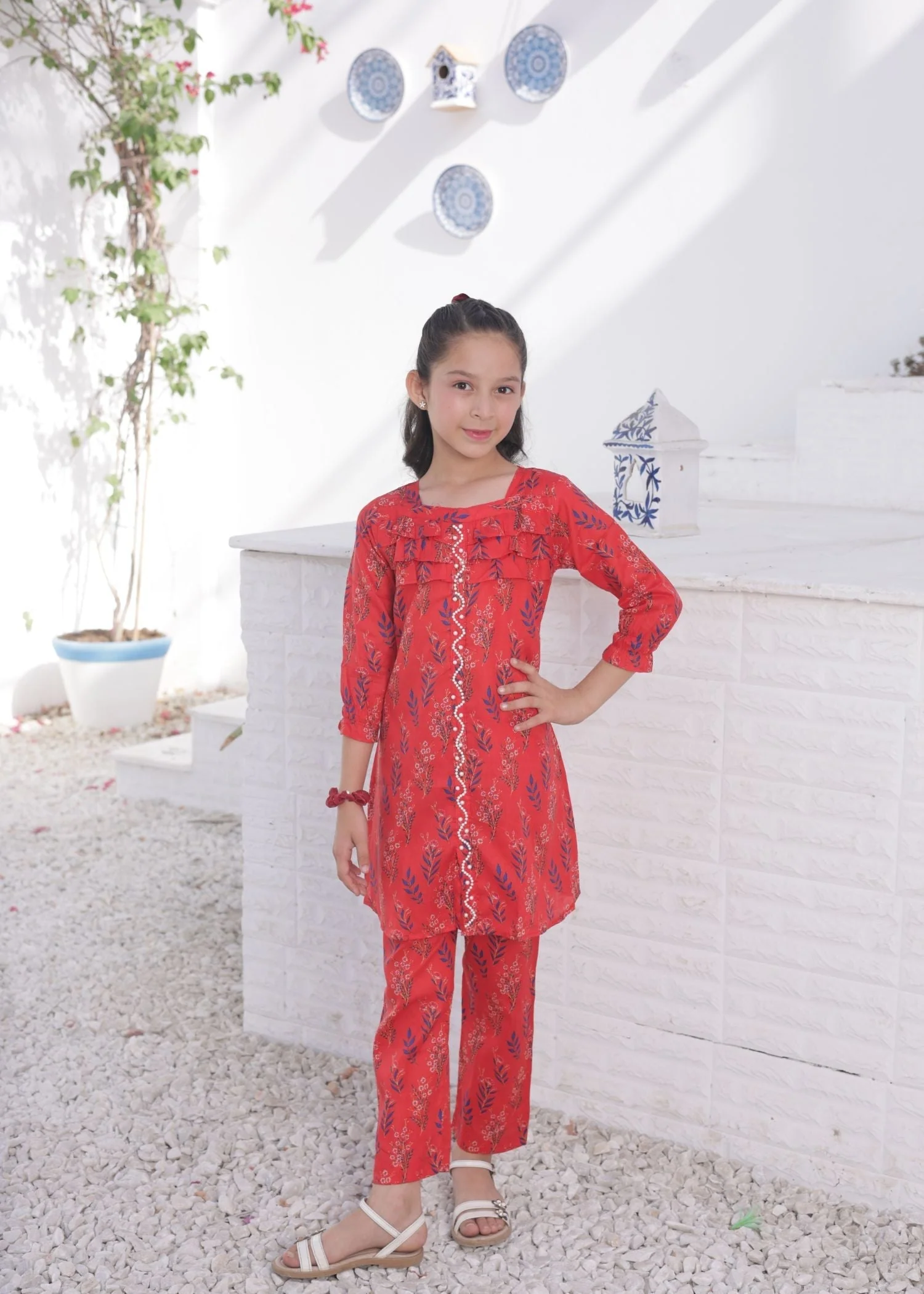 Khanak Stitched Kids-Red 2pcs Printed Suit-KST 043 - Image 6