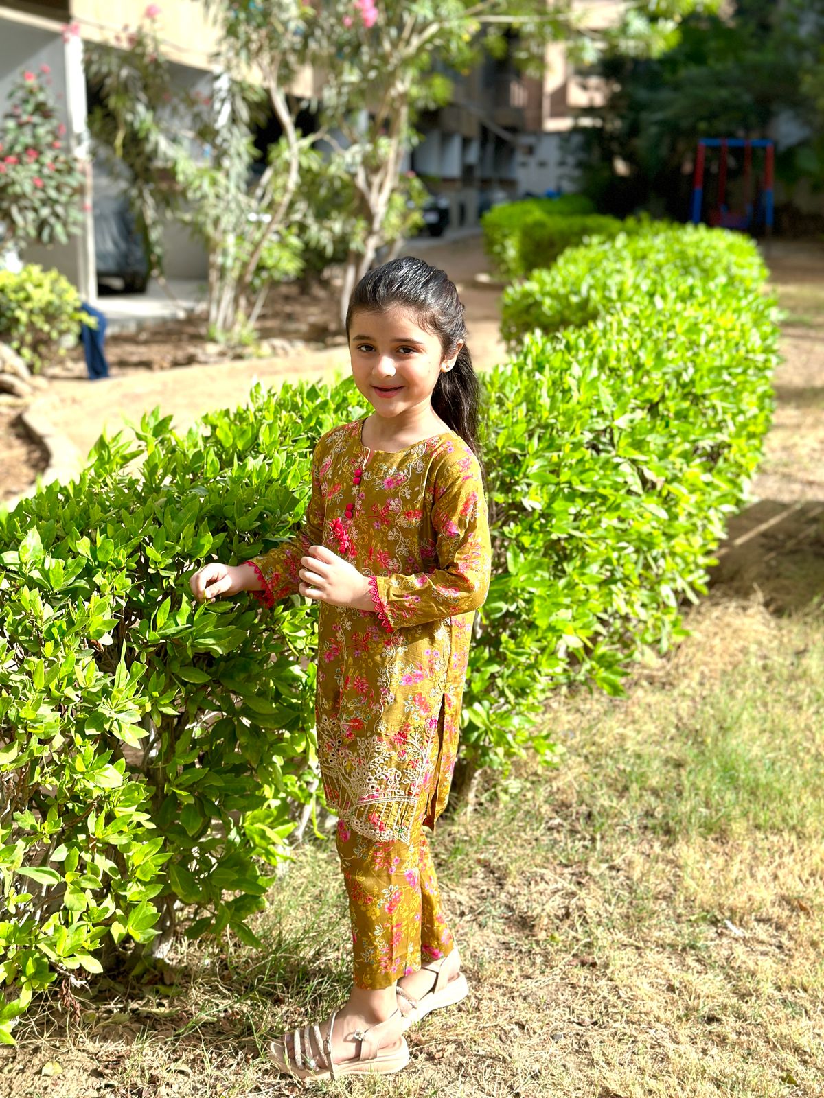 Khanak Stitched Kids-Sienna Brown 2pcs Embroidered Suit KST 062 - Image 5
