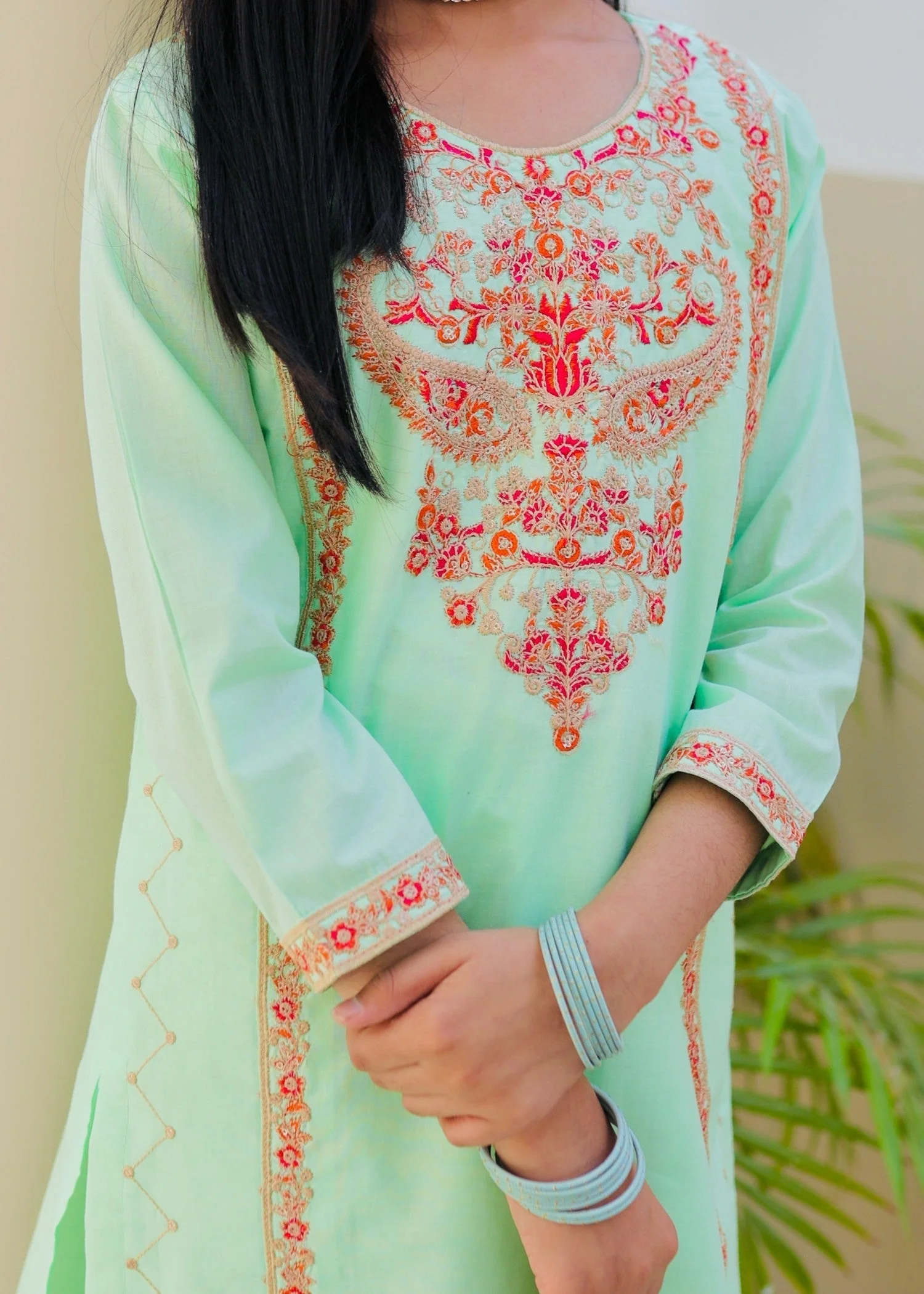Khanak Stitched Kids-Tea Green Embroidered 2Pcs Suit KST 128 - Image 3