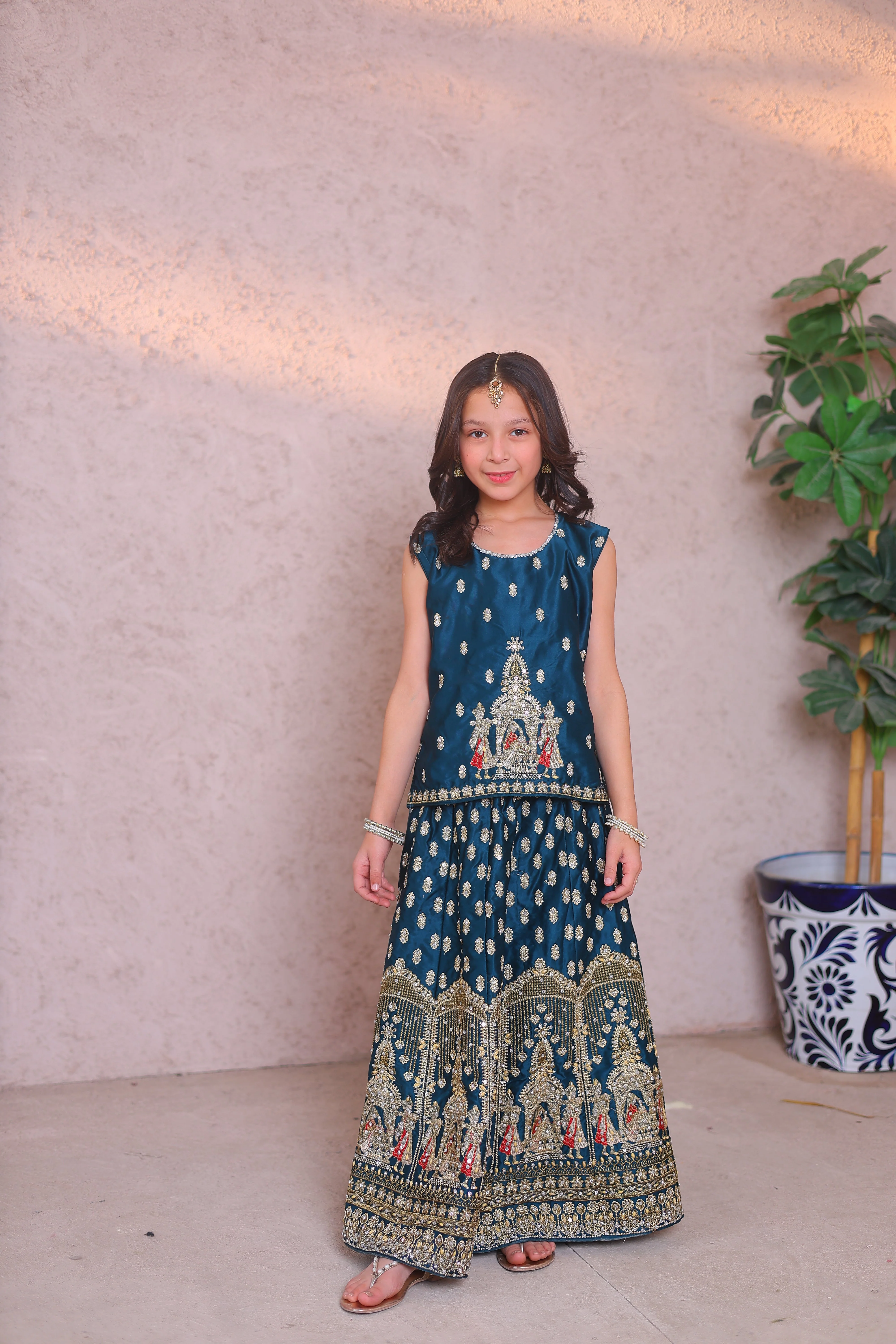 Khanak Stitched Kids-Teal Lehenga Choli-KL002 - Image 9