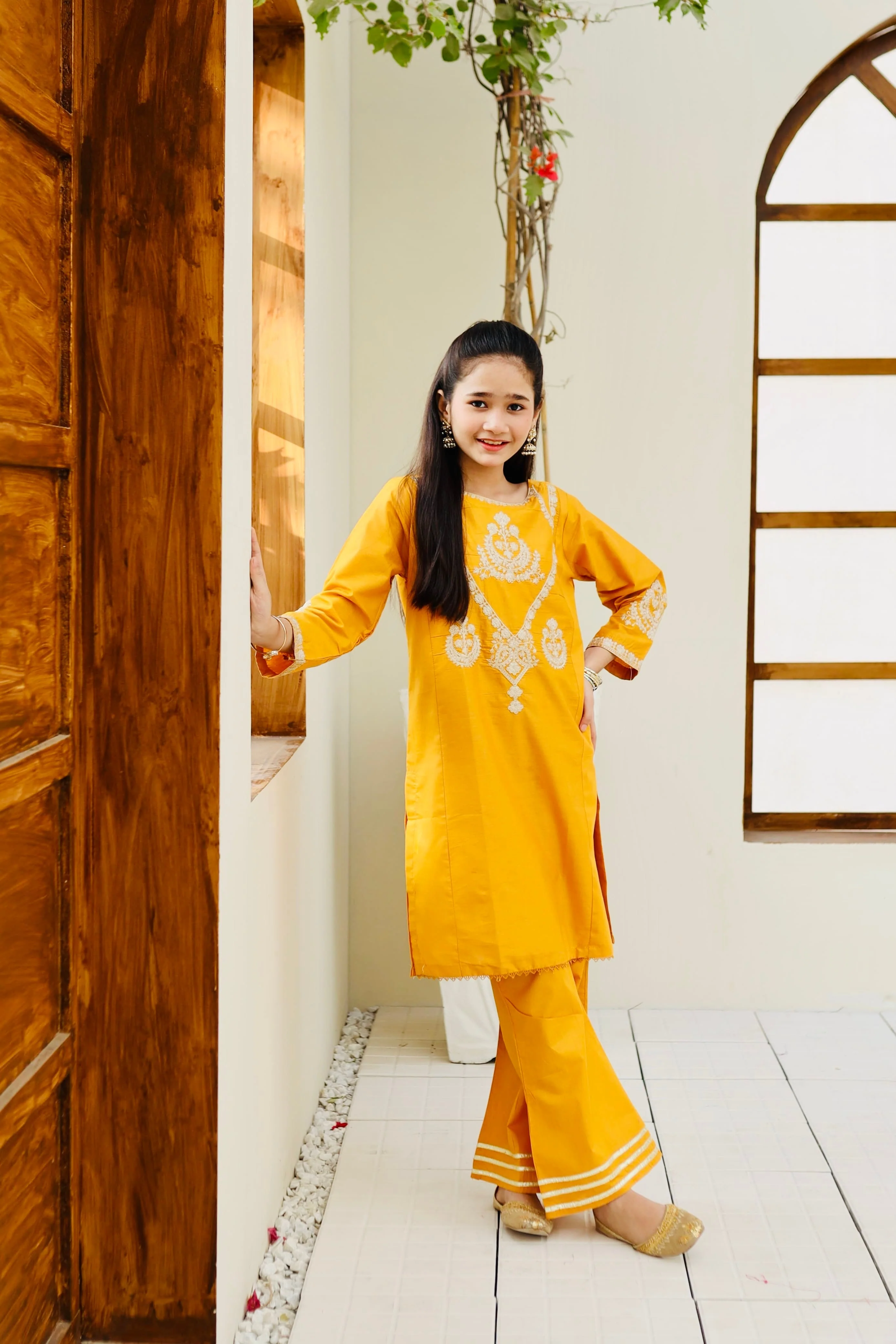 Khanak Stitched Kids-Yellow Embroidered 2Pcs Suit KST 111 - Image 18
