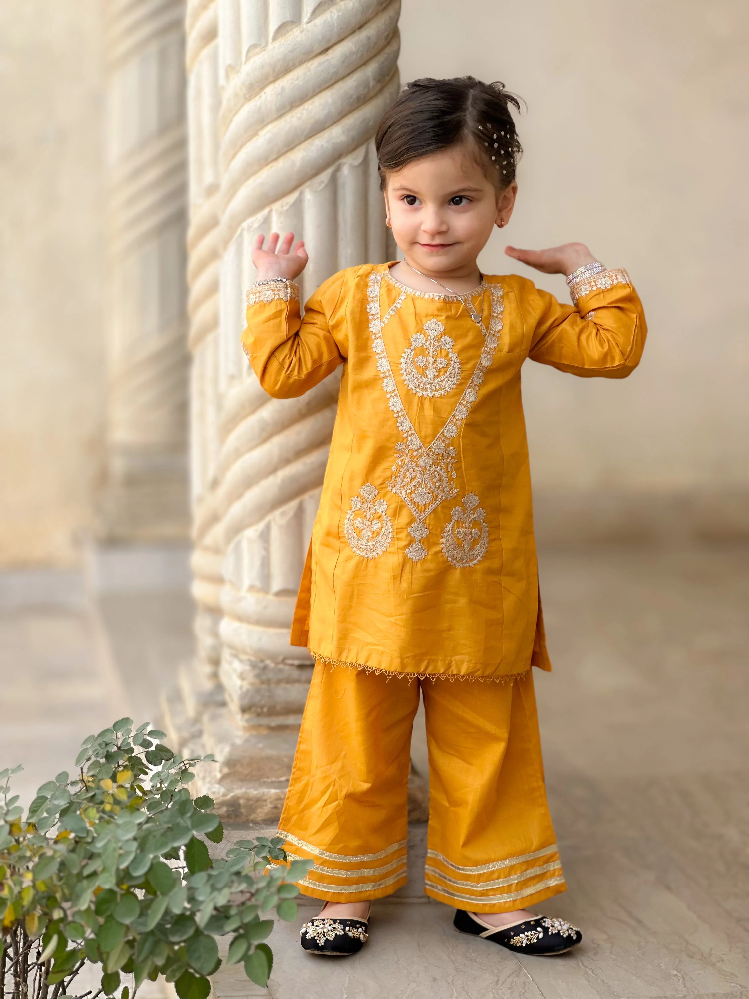 Khanak Stitched Kids-Yellow Embroidered 2Pcs Suit KST 111 - Image 5