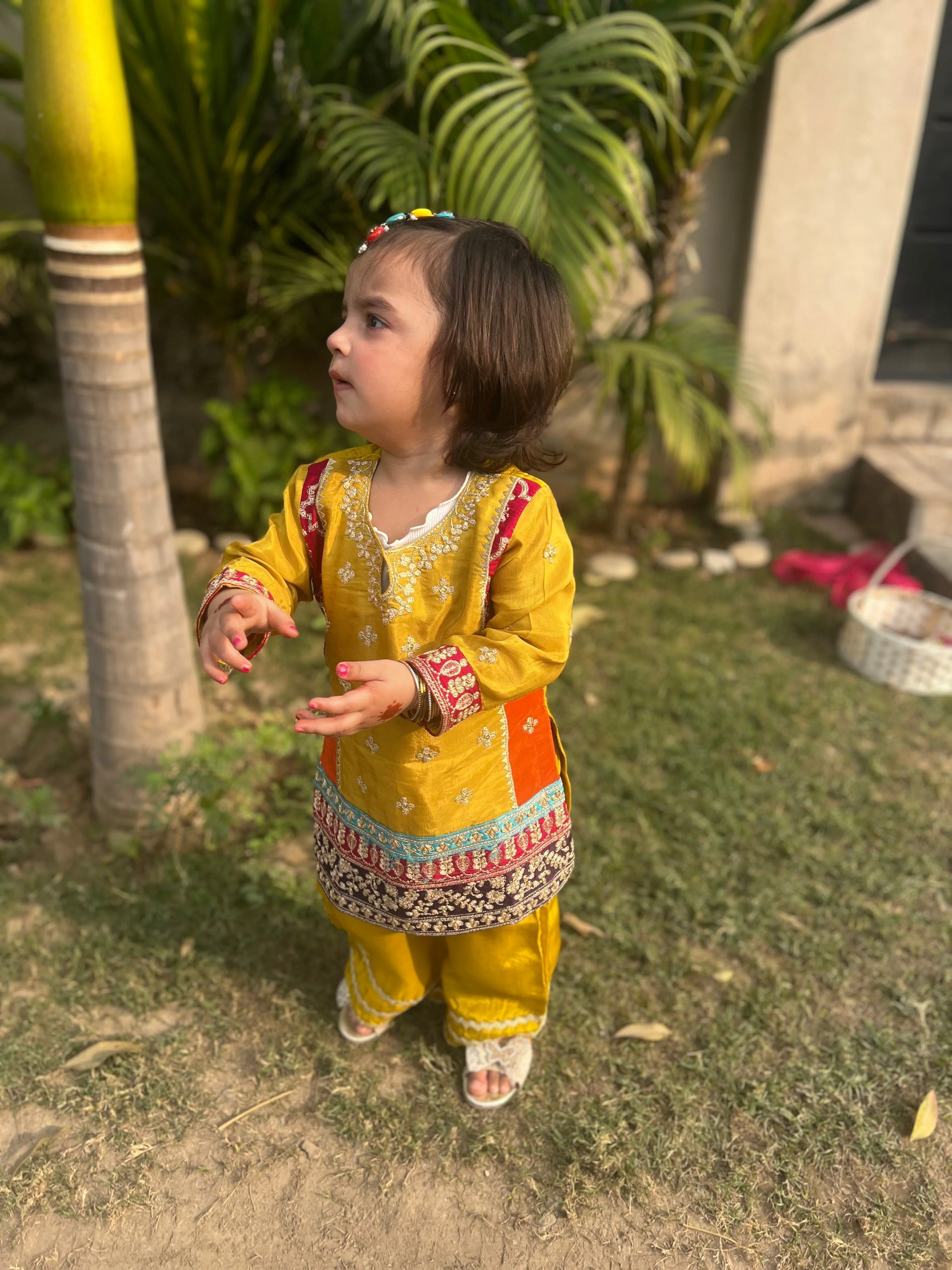 Khanak Stitched Kids-Yellow Multi Colour 2Pcs Suit-KG 021 - Image 4