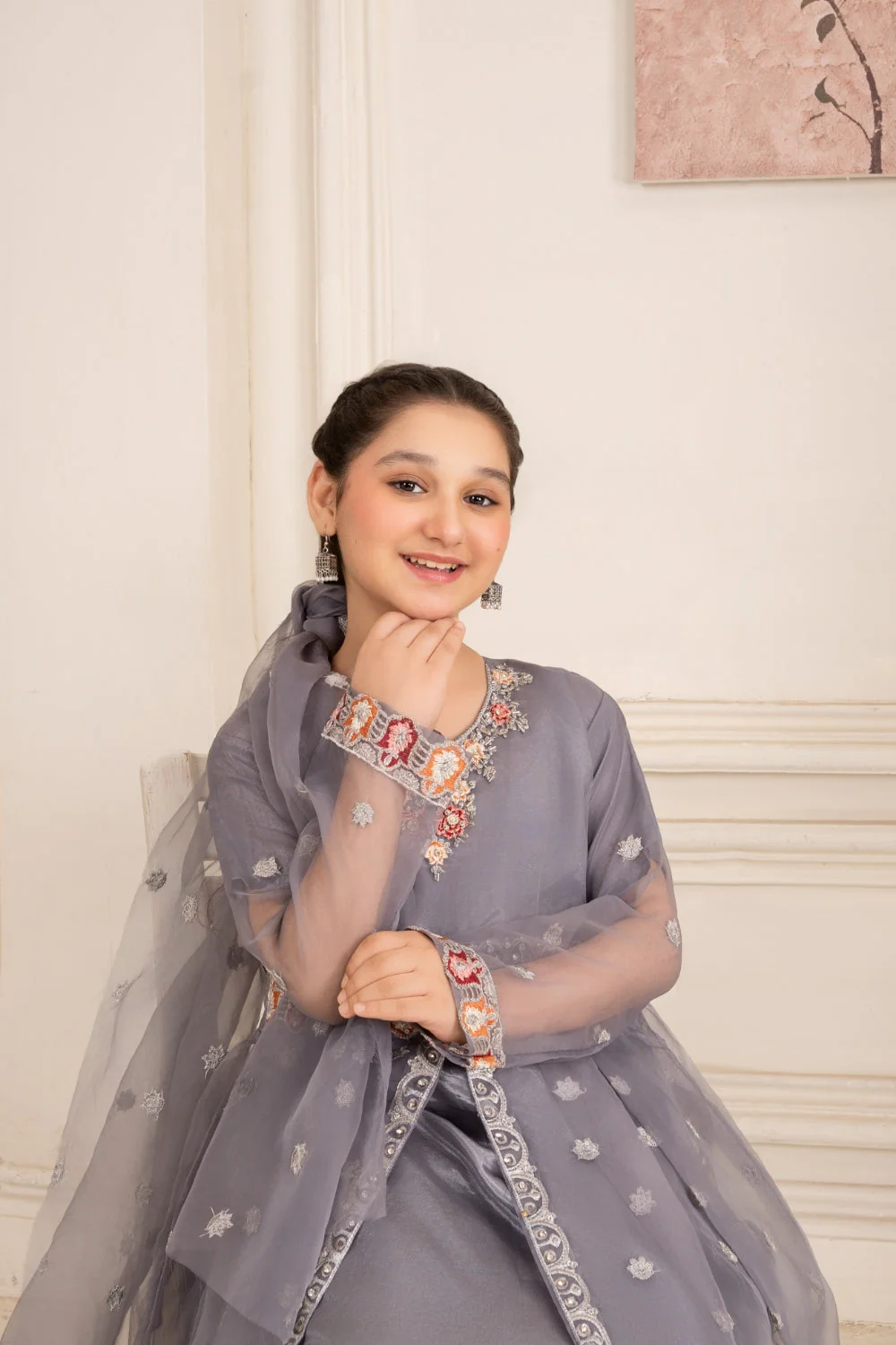Khayat Stitched 3 Piece Formals Kids Suit-Greyish - Image 5