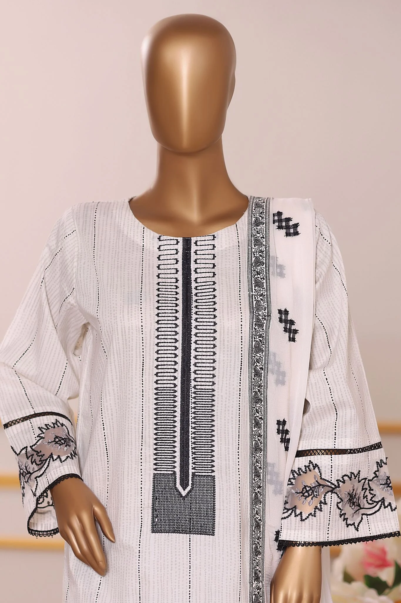 Khombi Stitched 3 Piece Casual Pret Cotton Suit-Pie-181-C-CREAM - Image 2
