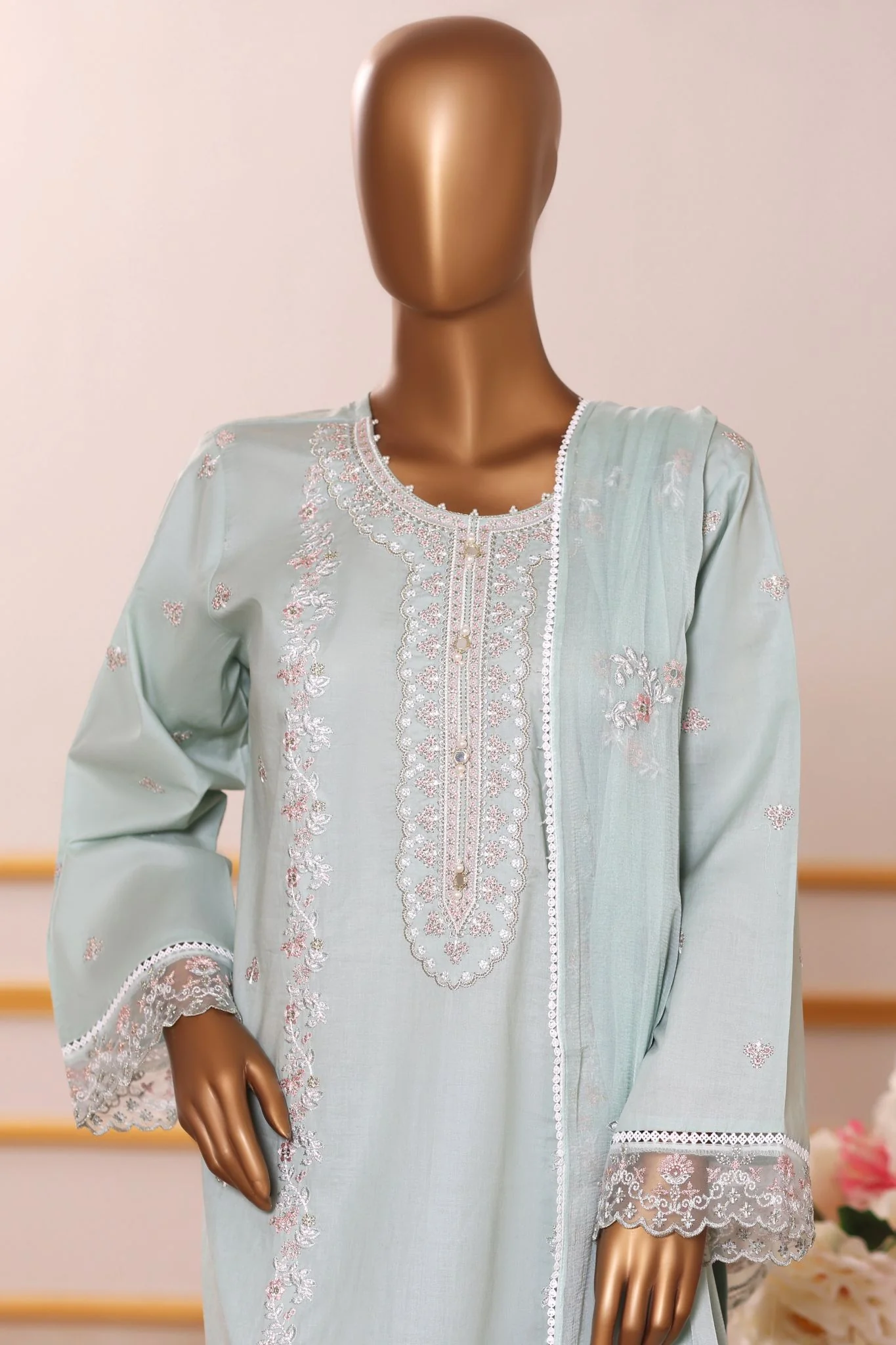 Khombi Stitched 3 Piece Casual Pret Cotton Suit-Swarovski-OW-02 DSG - Image 2