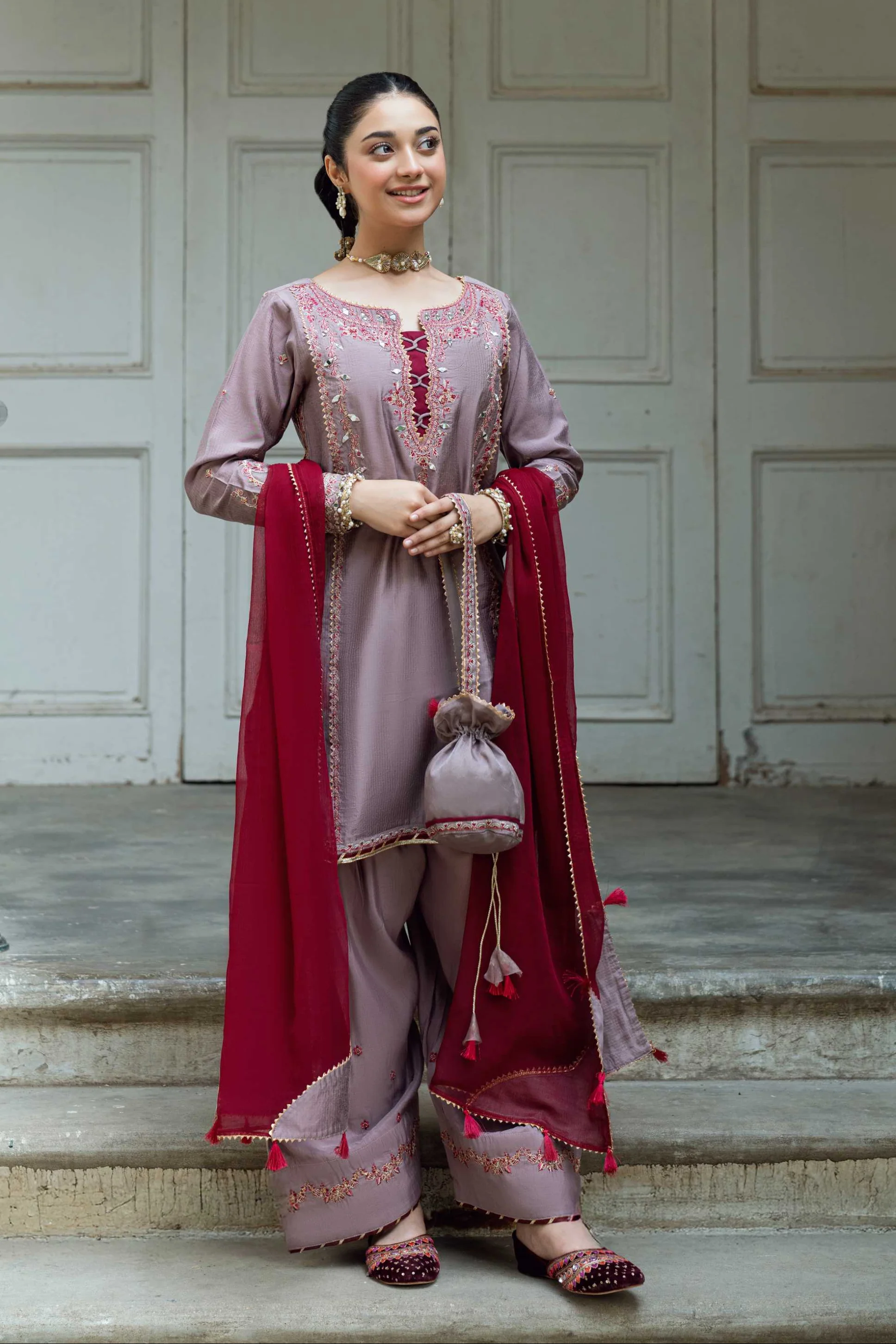 Paranda Omal By Komal Stitched 3 Piece Festive Suit-Khumar