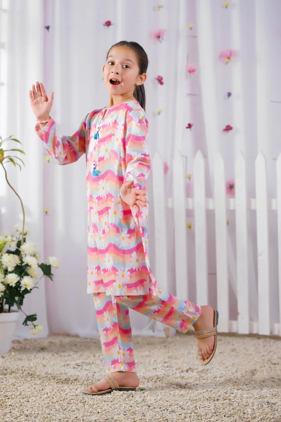 Sprinkles Stitched 2 Piece Summer Luxury Lawn Kids Suit-Floral Splash - 2 Pcs Set - Luxury Lawn - Image 4