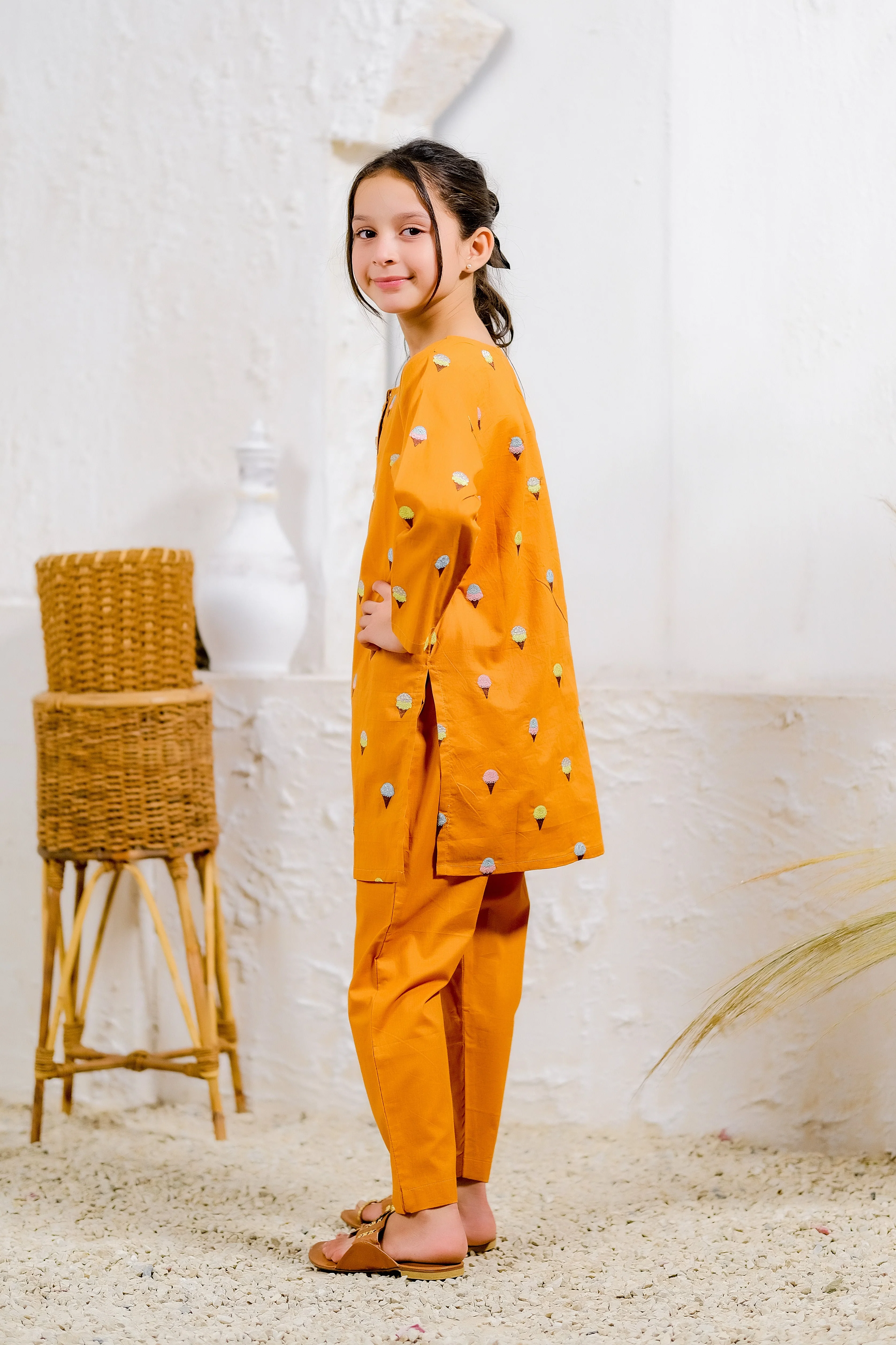 Sprinkles Stitched 2 Piece Summer Co Ord Sets Kids Suit-Sweet Treats - 2pcs - Embroidered - Image 3