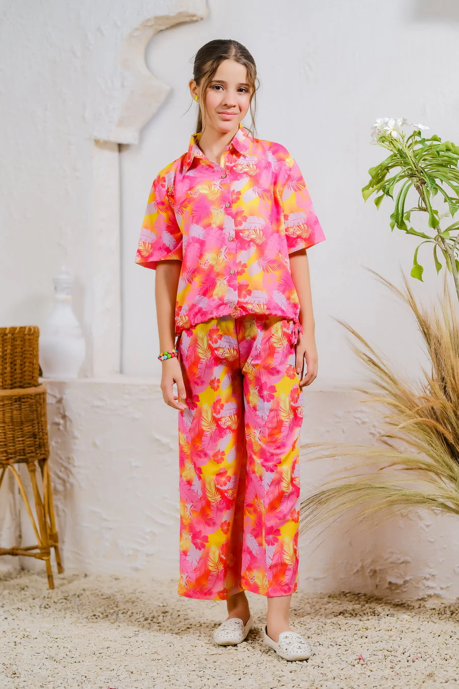 Sprinkles Stitched 2 Piece Summer Co Ord Sets Kids Suit-Tropical Sunset - 2pcs - Image 3