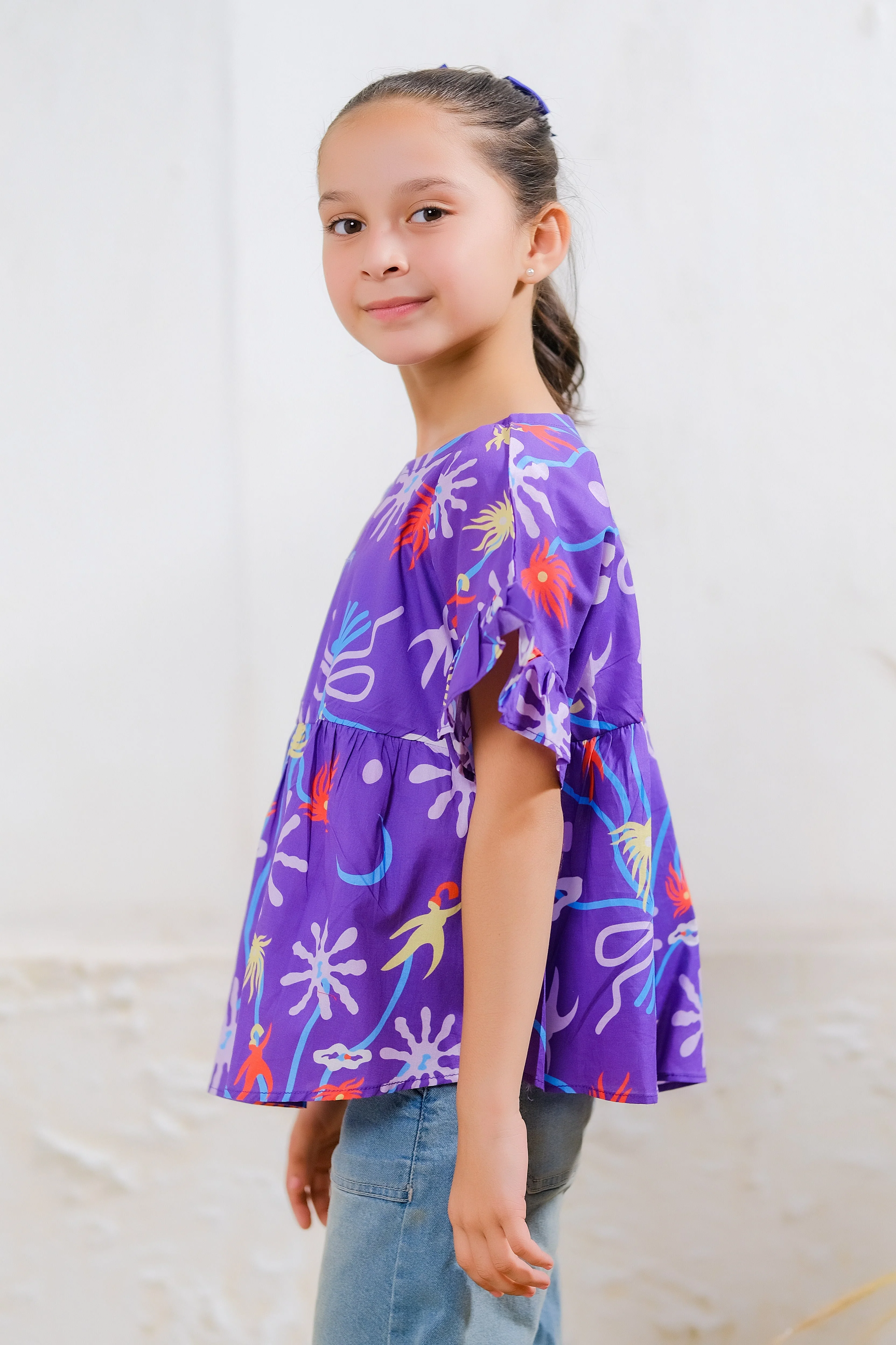 Sprinkles Stitched 1 Piece Summer Shirts Kids Suit-Purple Paradise Peplum Top - Image 3