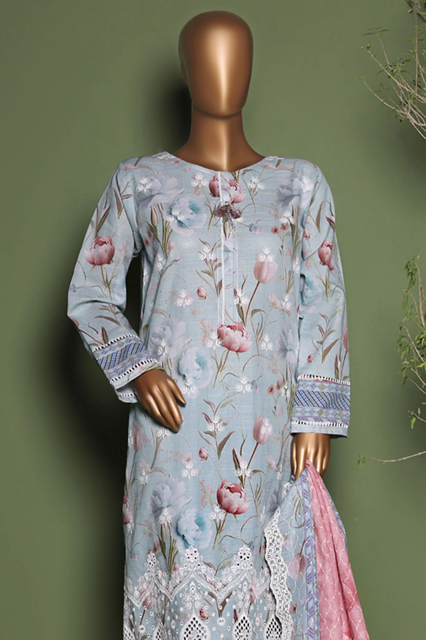 HZ Stitched 3 Piece Emb Printkari Khaddar Suit-KPS-2542-Blue - Image 2