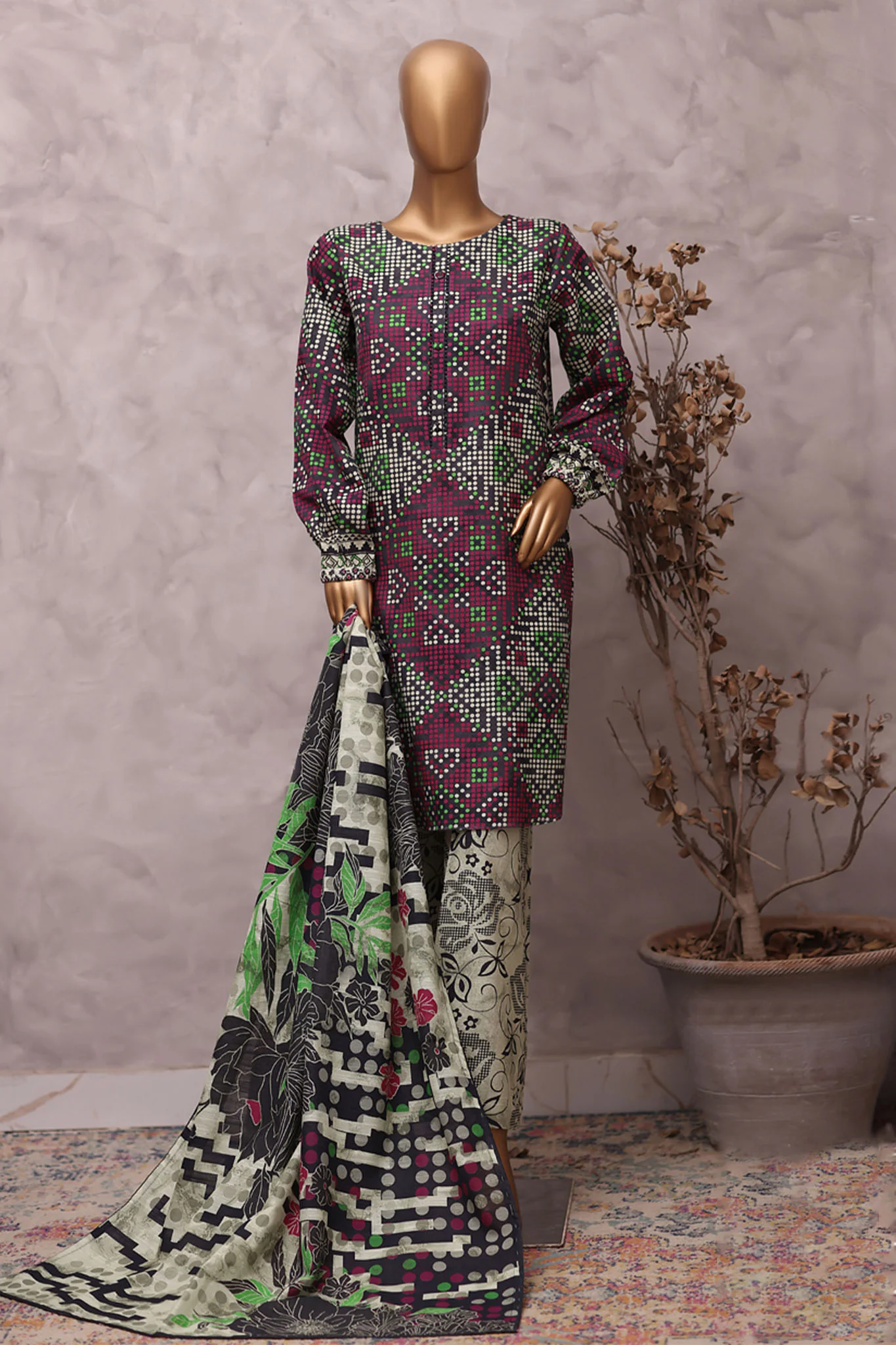 HZ Stitched 3 Piece Khaddar Prints Vol-02 Suit-KPT-2566