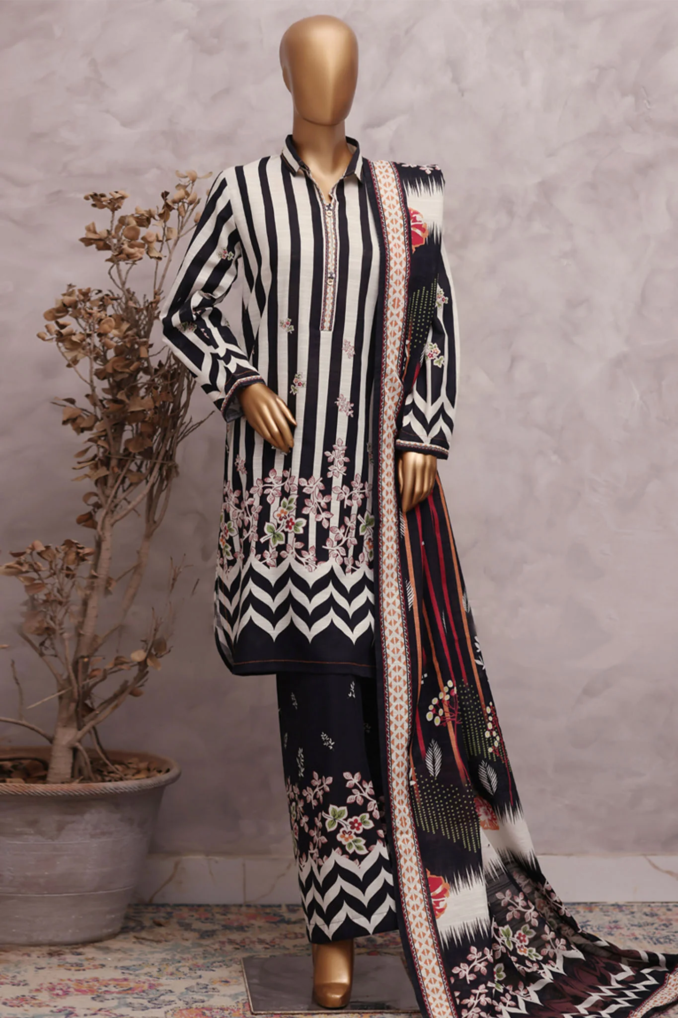 HZ Stitched 3 Piece Khaddar Prints Vol-02 Suit-KPT-2577