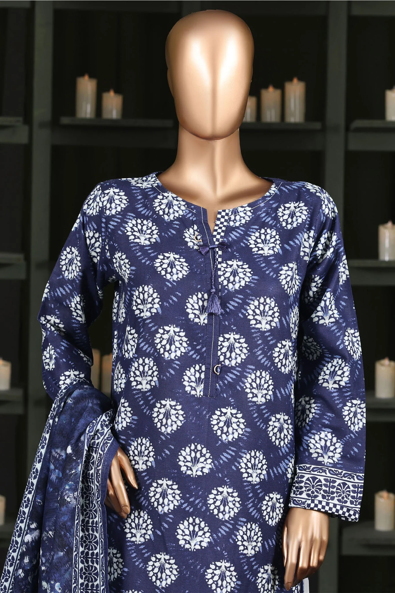 Hz Stitched 3 Piece Digital Printed Khaddar Vol-03 Suit-KPT-2581-Blue - Image 2