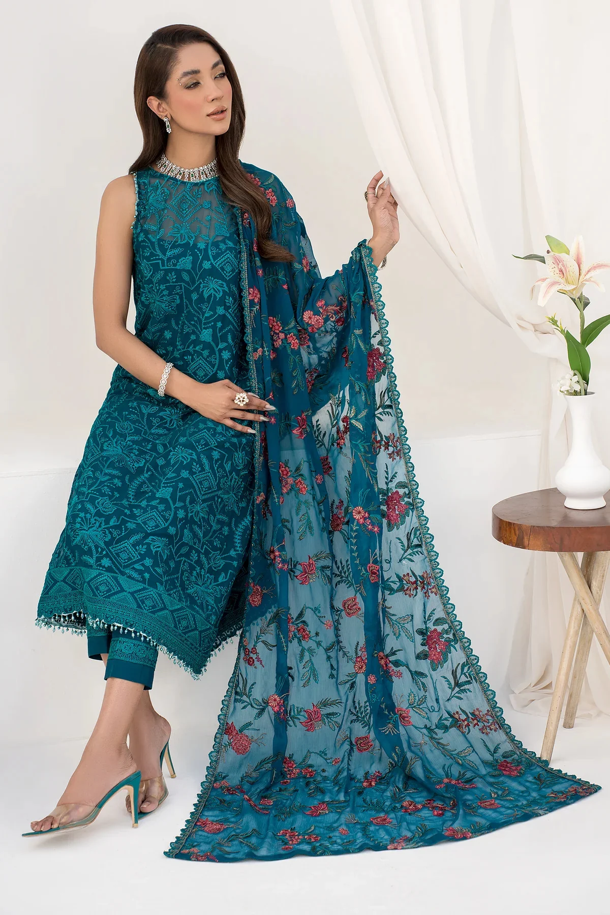 La Celeste by Zarif Unstitched Luxury Formal Suit ZLC 03 GARDENIA - Image 6
