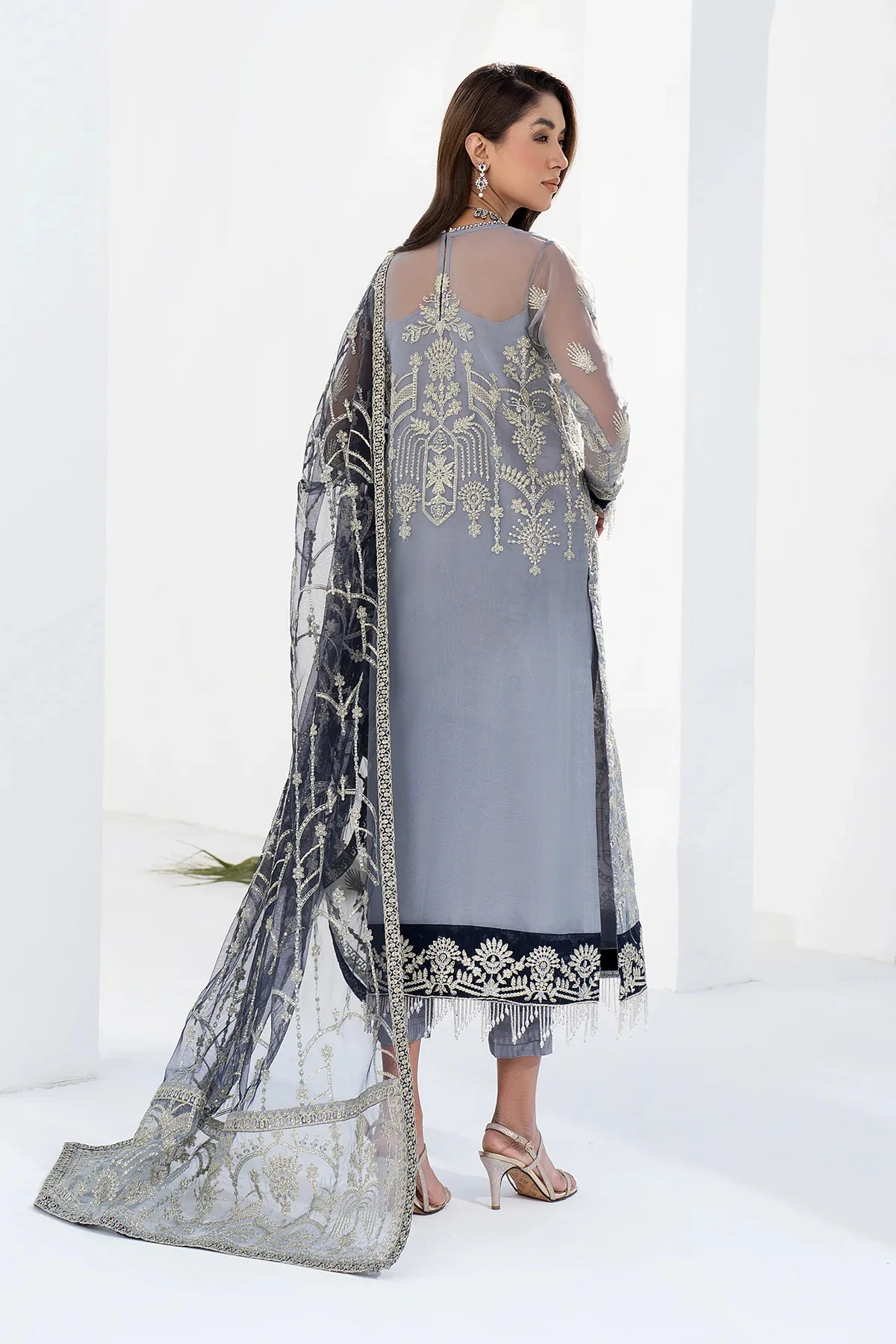 La Celeste by Zarif Unstitched Luxury Formal Suit ZLC 05 ASH GREY - Image 5