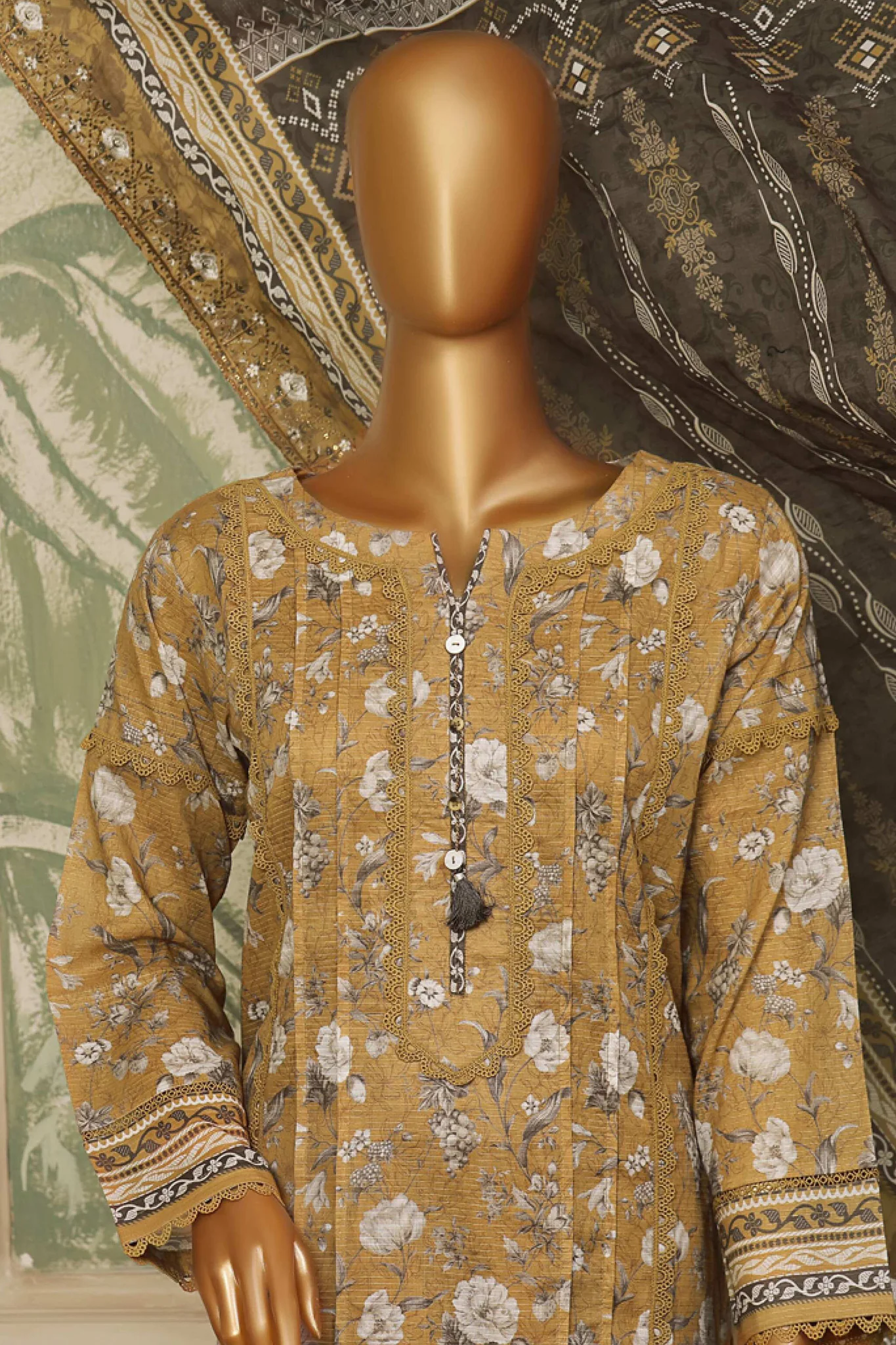 Lacekari Intermix By HZ Stitched 3 Piece Doriya Cotton Lawn Suit-PDL-703 - Image 2