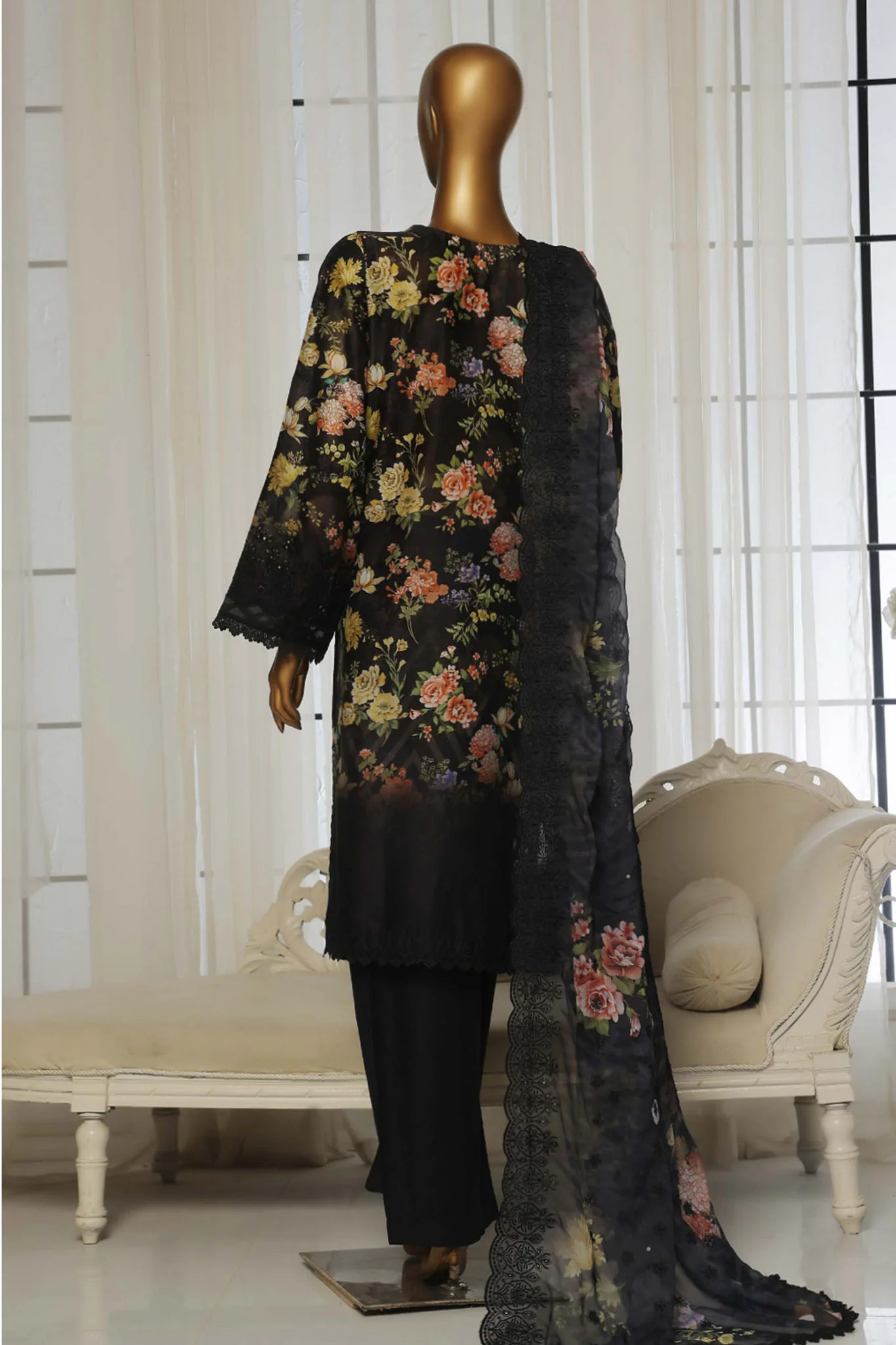 Laser Fusion By Sada Bahar Stitched 3 Piece Chikankari Suit-CKP-Black - Image 3