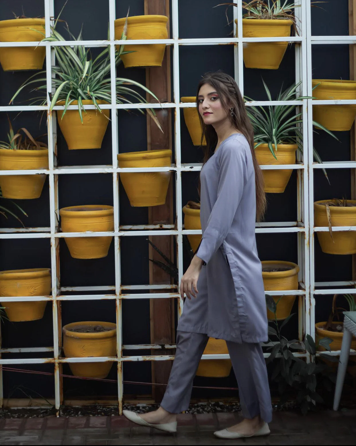 Zauk Stitched 2 Piece Collection-Lava Gray Two Piece Dress - Image 6