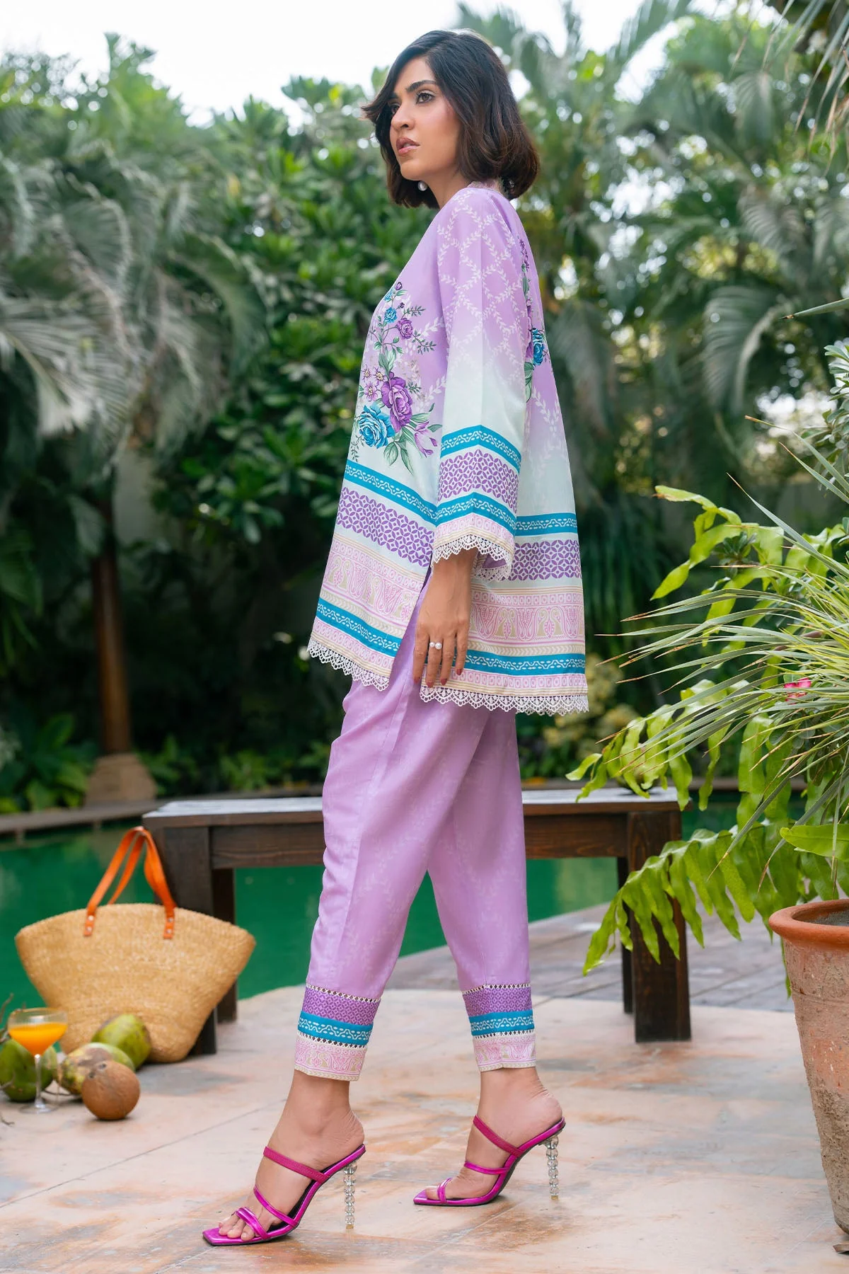 Nairah Stitched Co Ords Summer Suit-Lavender Bloom - Image 4