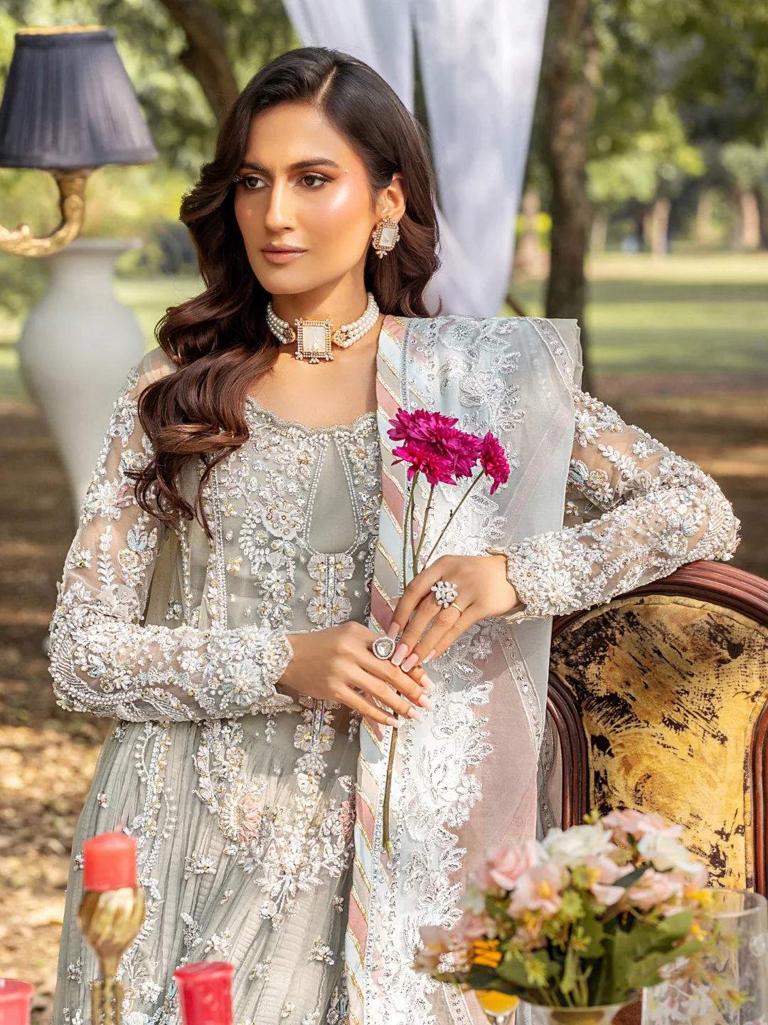 Amelie By Nine Needles Unstitched 3 Piece Luxury Formals Suit-LD 06 - Image 4