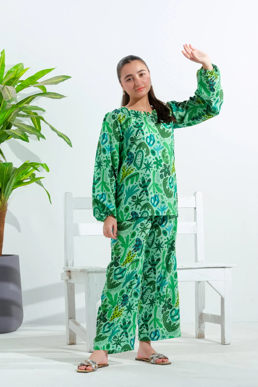 Sprinkles Stitched 2 Piece Summer Co Ord Sets Kids Suit-Leafy Whimsy - 2pcs - Image 3