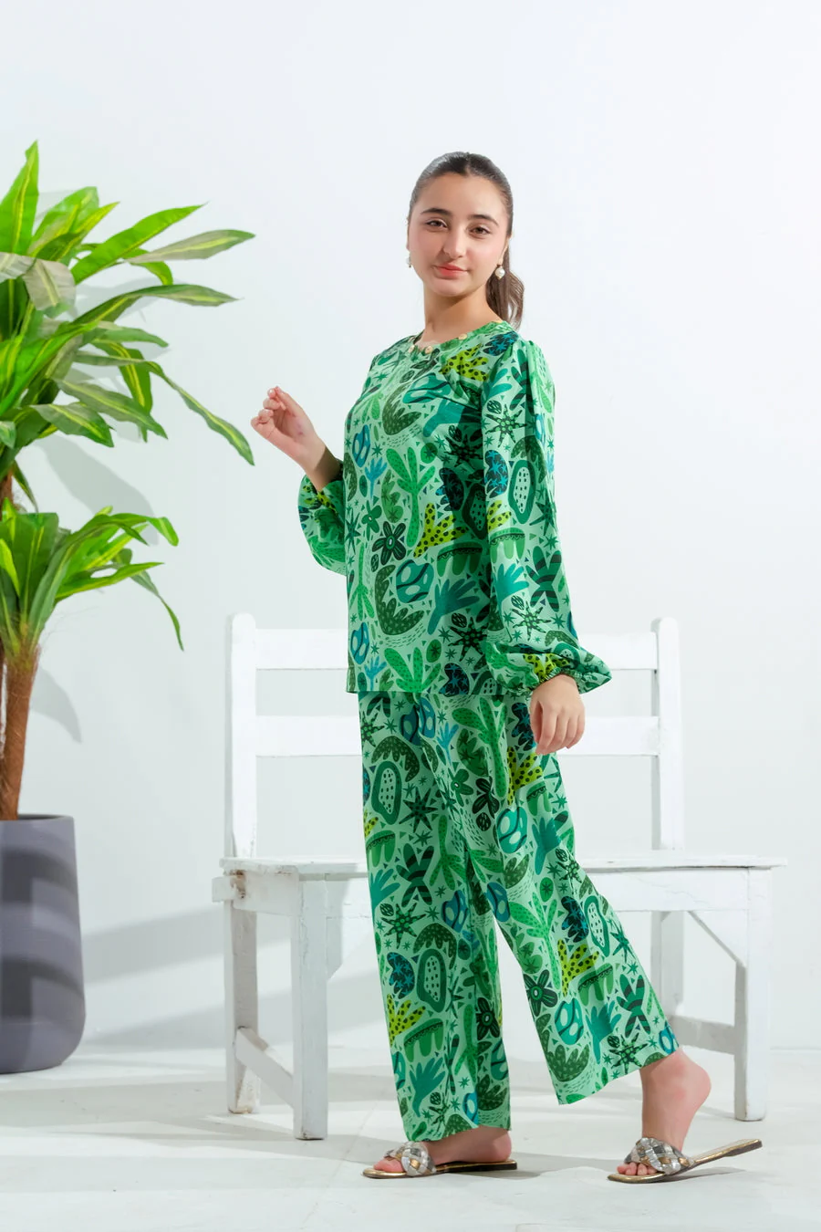 Sprinkles Stitched 2 Piece Summer Co Ord Sets Kids Suit-Leafy Whimsy - 2pcs - Image 5