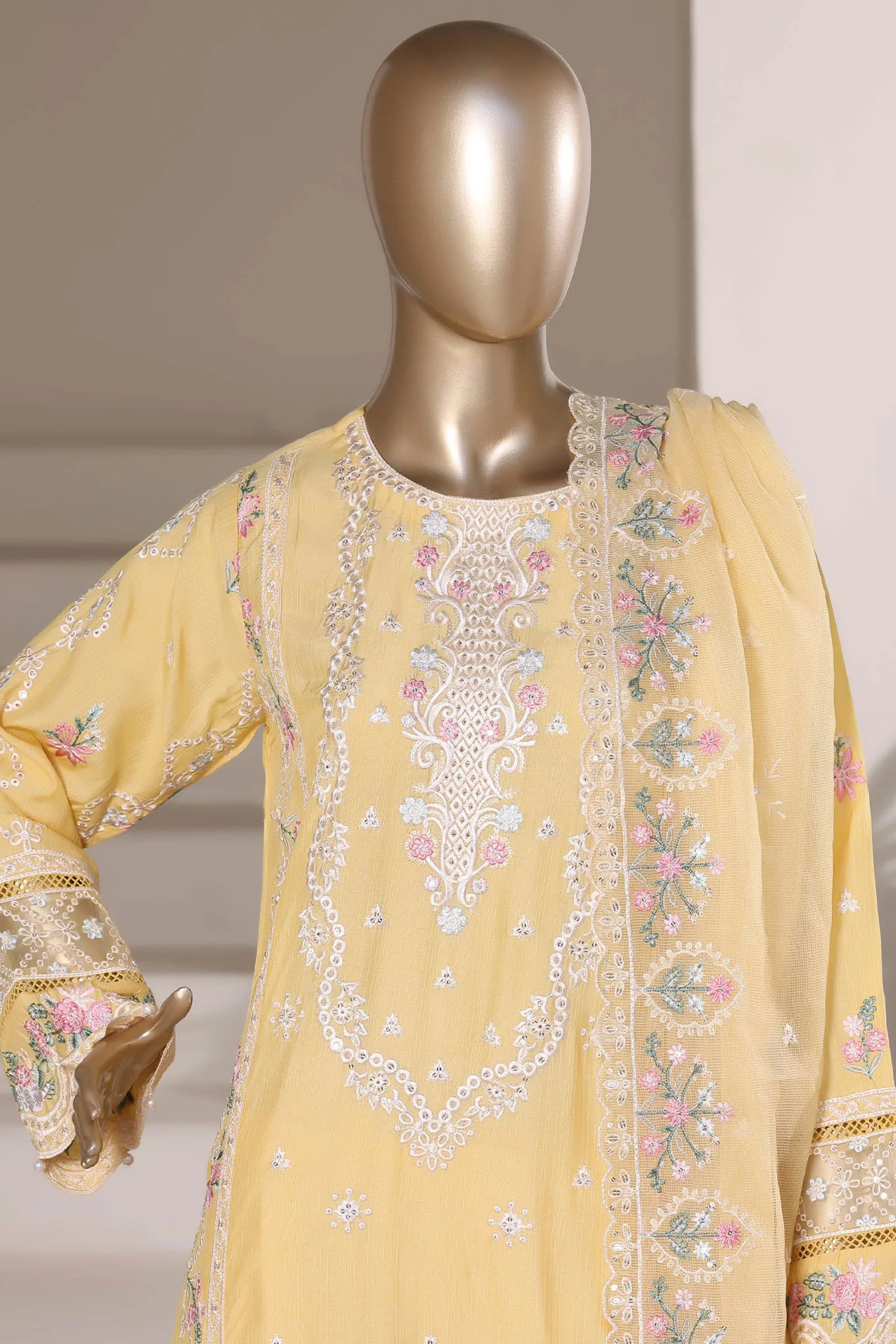 Sada Bahar Stitched 3 Piece Luxury Emb Festive Vol-03 Suit-LEL3-MK-258- YELLOW - Image 2