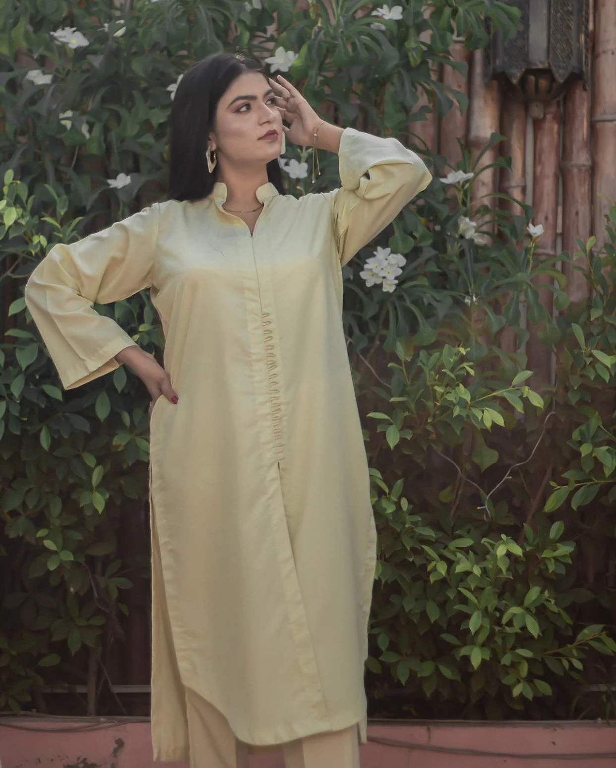 Zauk Stitched 2 Piece Collection-Lemon Yellow Two Piece Dress - Image 2