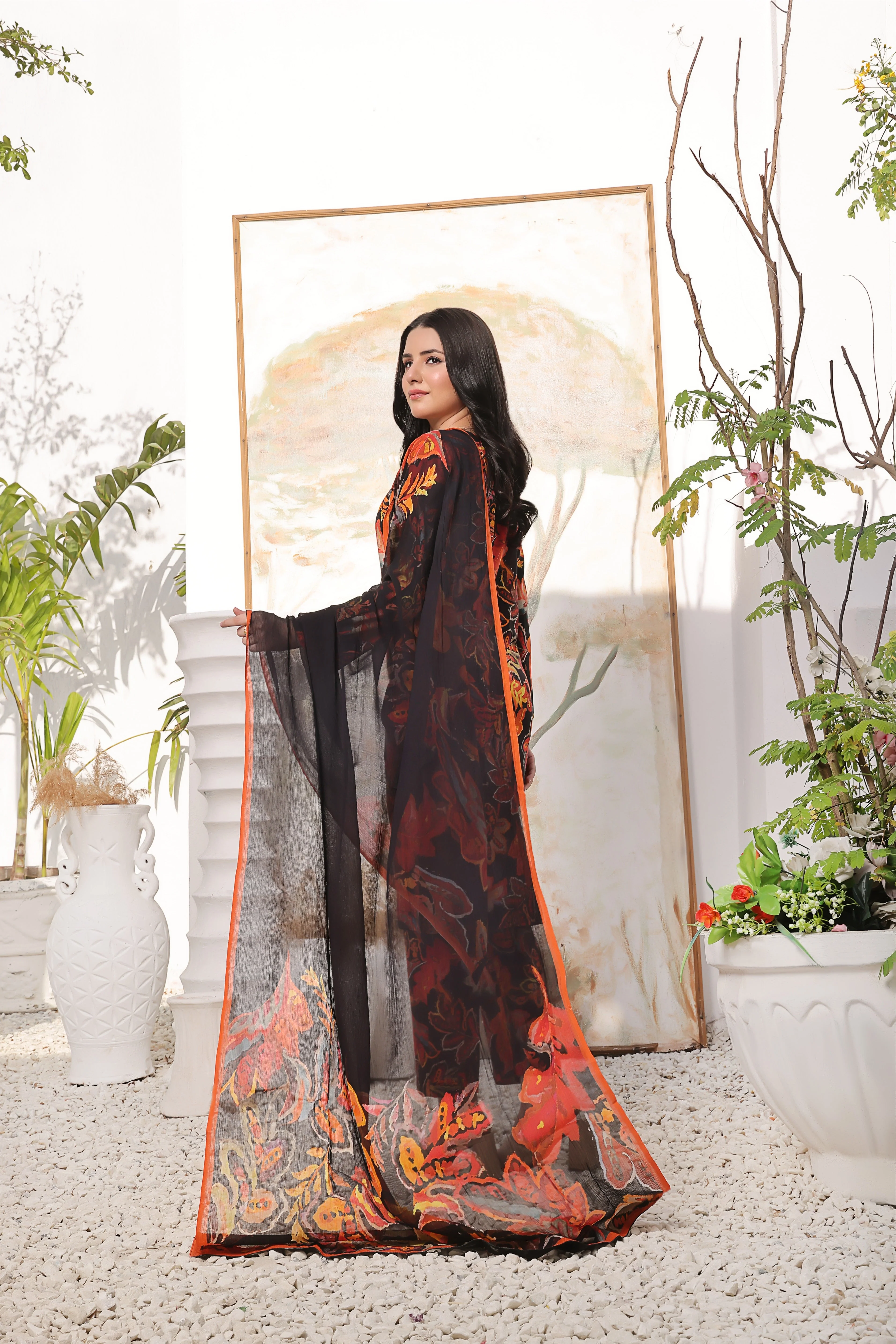 Feathers Unstitched 3 Piece Summer Collection-AURA-FT363 - Image 3