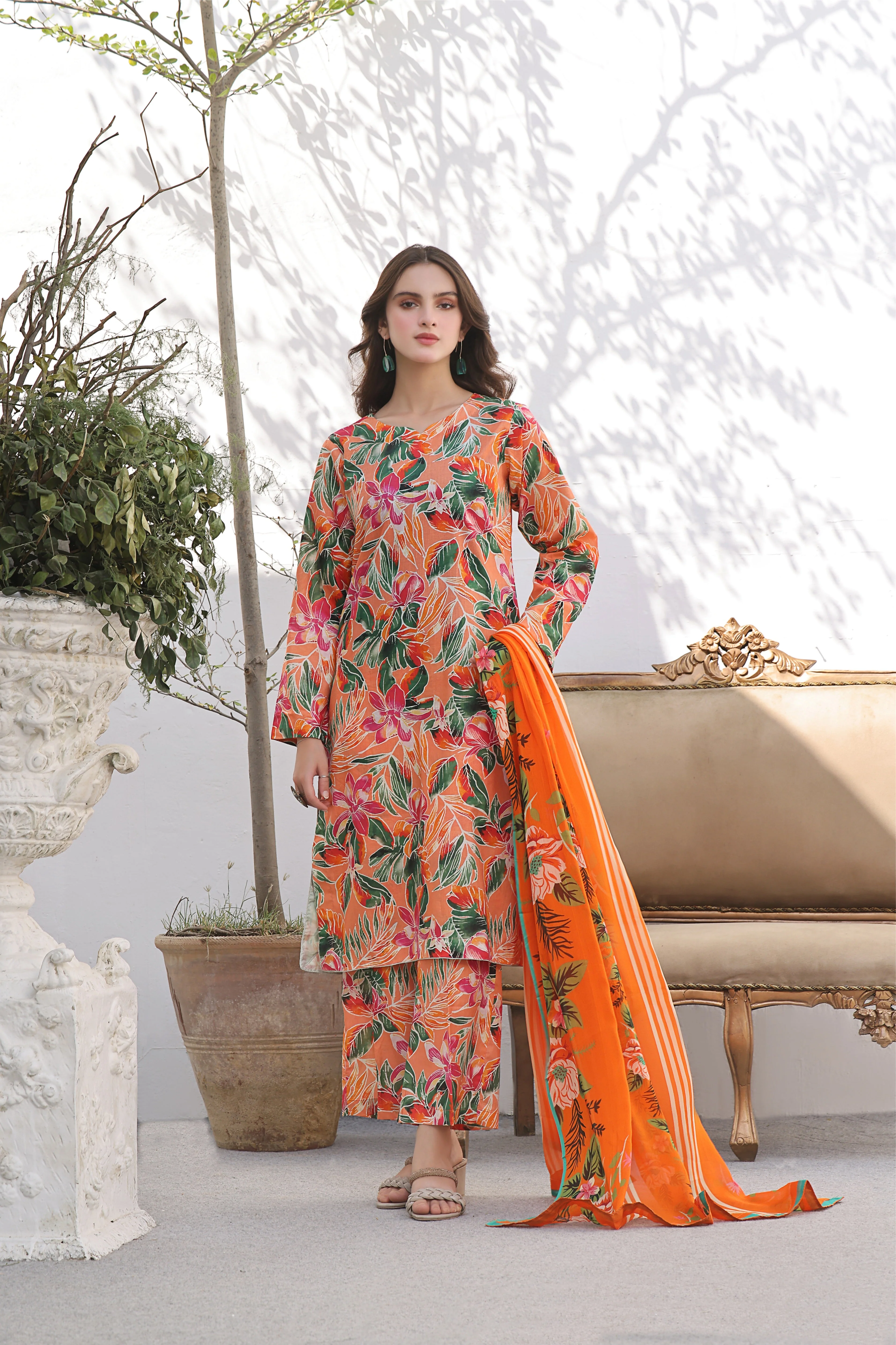 Feathers Unstitched 3 Piece Summer Collection-LINDA-FT348 - Image 3