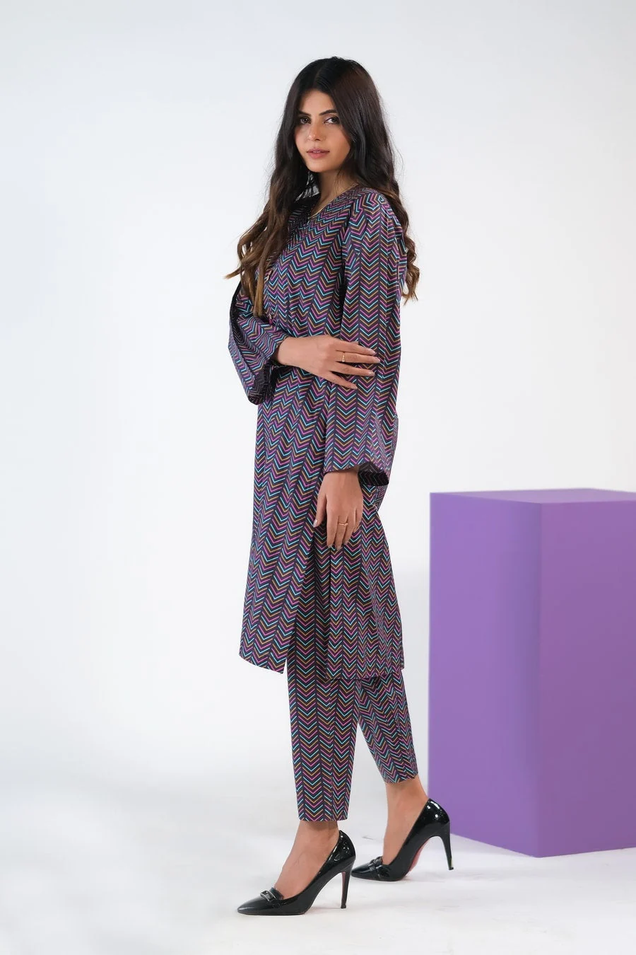 Sprinkles Stitched 2 Piece Summer Co Ord Sets Women Suit-Linear Chevron - Cambric - Image 5