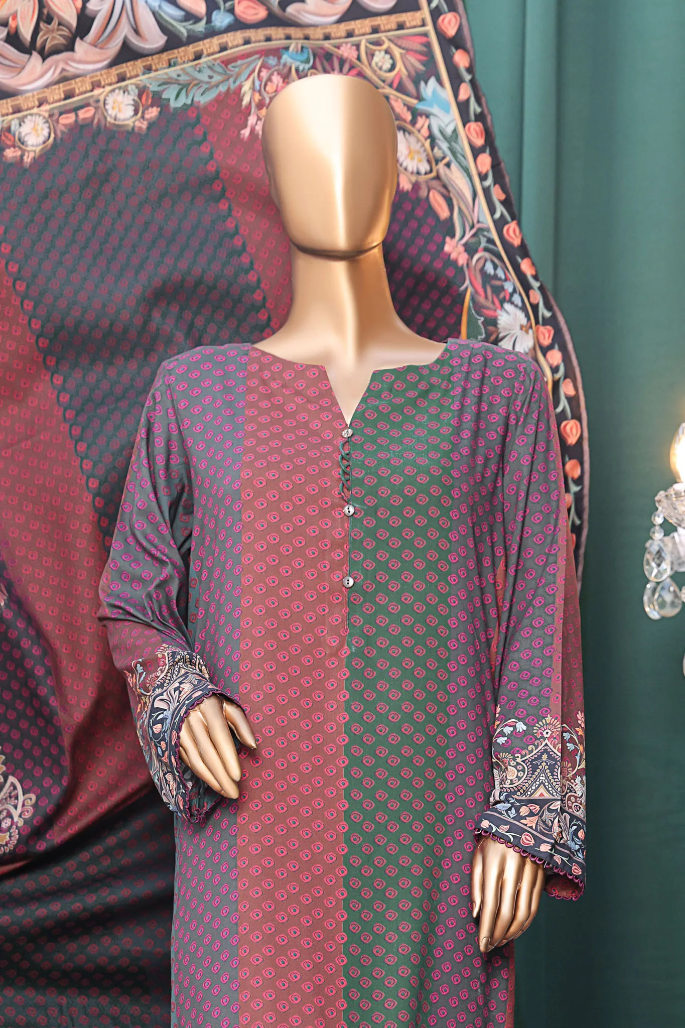 Linen Wintry By HZ Unstitched 3 Piece Linen With Shawl Suit-LWS-1135 - Image 2
