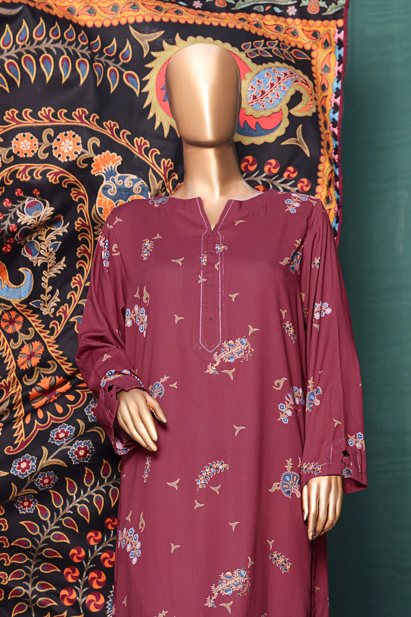 Linen Wintry By HZ Unstitched 3 Piece Linen With Shawl Suit-LWS-1139 - Image 2