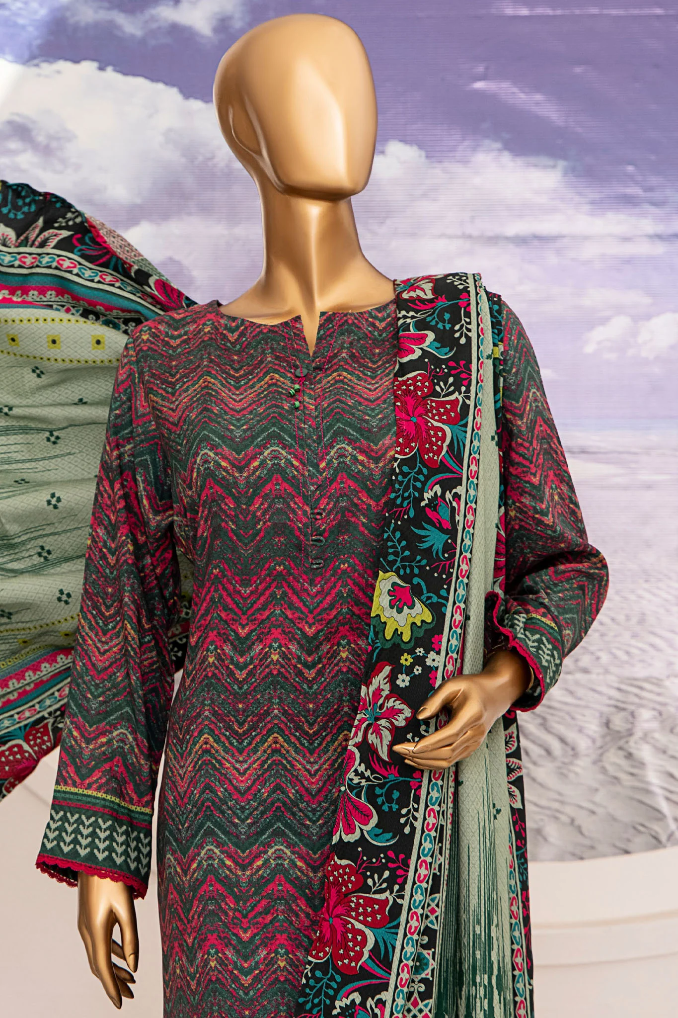 Linen Wintry By HZ Unstitched 3 Piece Printed Linen Vol-02 Suit-LWS-1156 - Image 2
