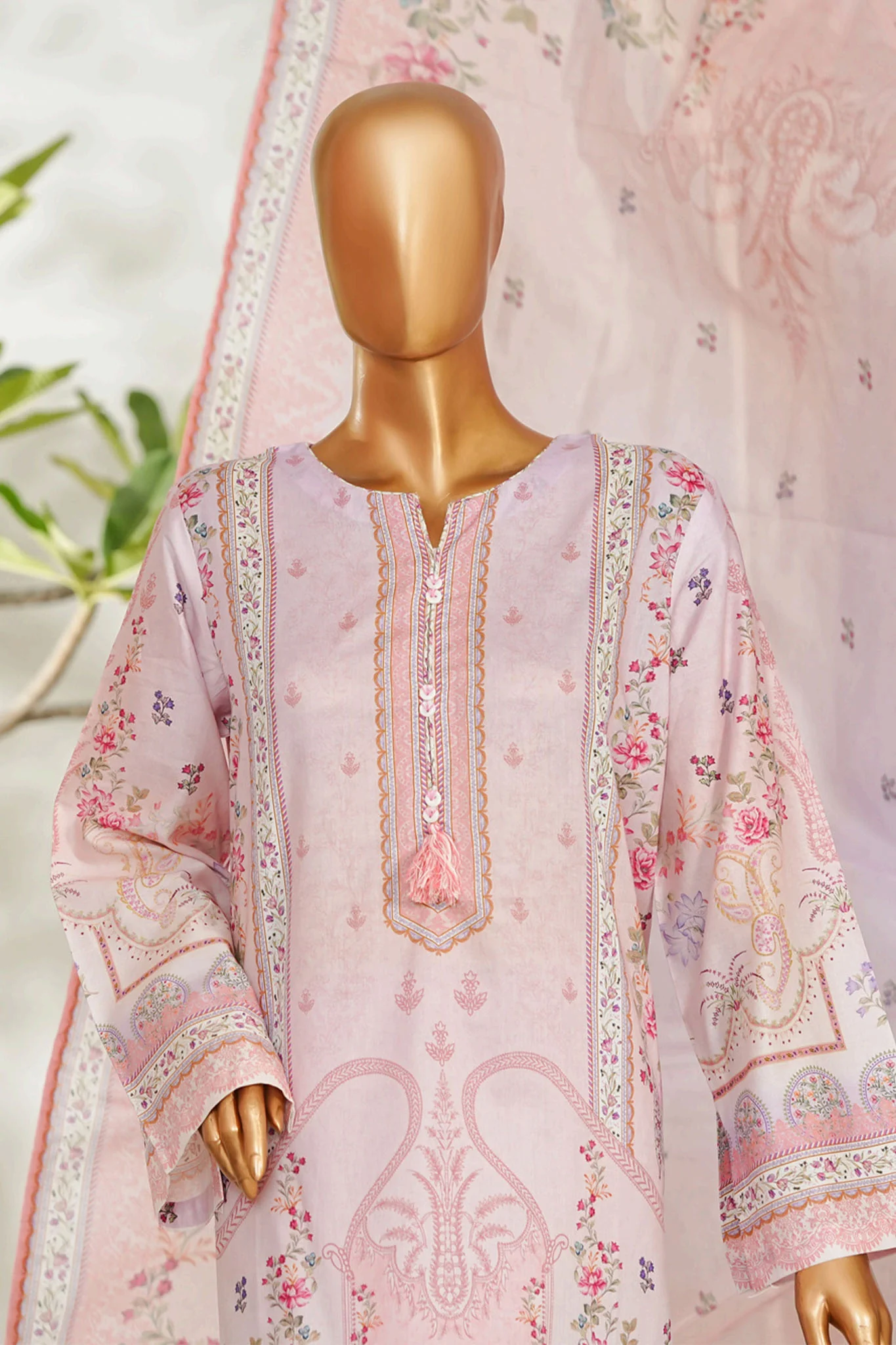 Bin Saeed Stitched 3 Piece Exclusive Printed Lawn Vol-01 Suit-LSM-2603 PINK - Image 2