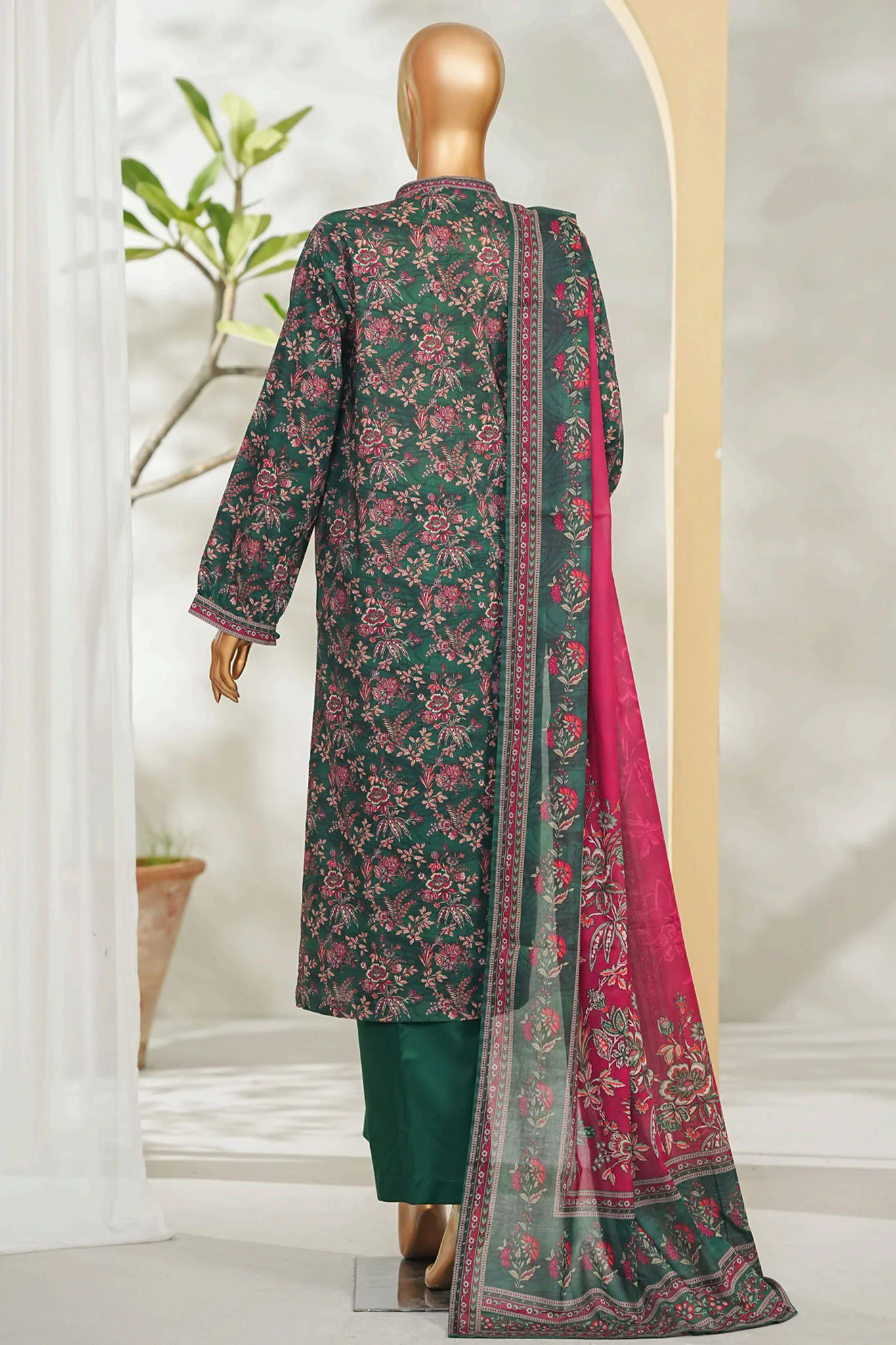 Bin Saeed Stitched 3 Piece Exclusive Printed Lawn Vol-01 Suit-LSM-2609 GREEN - Image 3