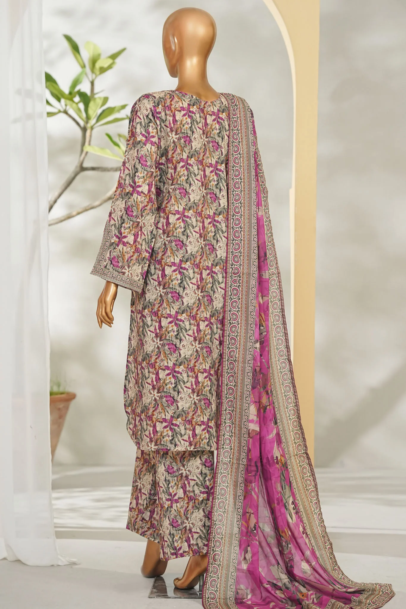 Bin Saeed Stitched 3 Piece Exclusive Printed Lawn Vol-01 Suit-LSM-2612 SKIN - Image 3