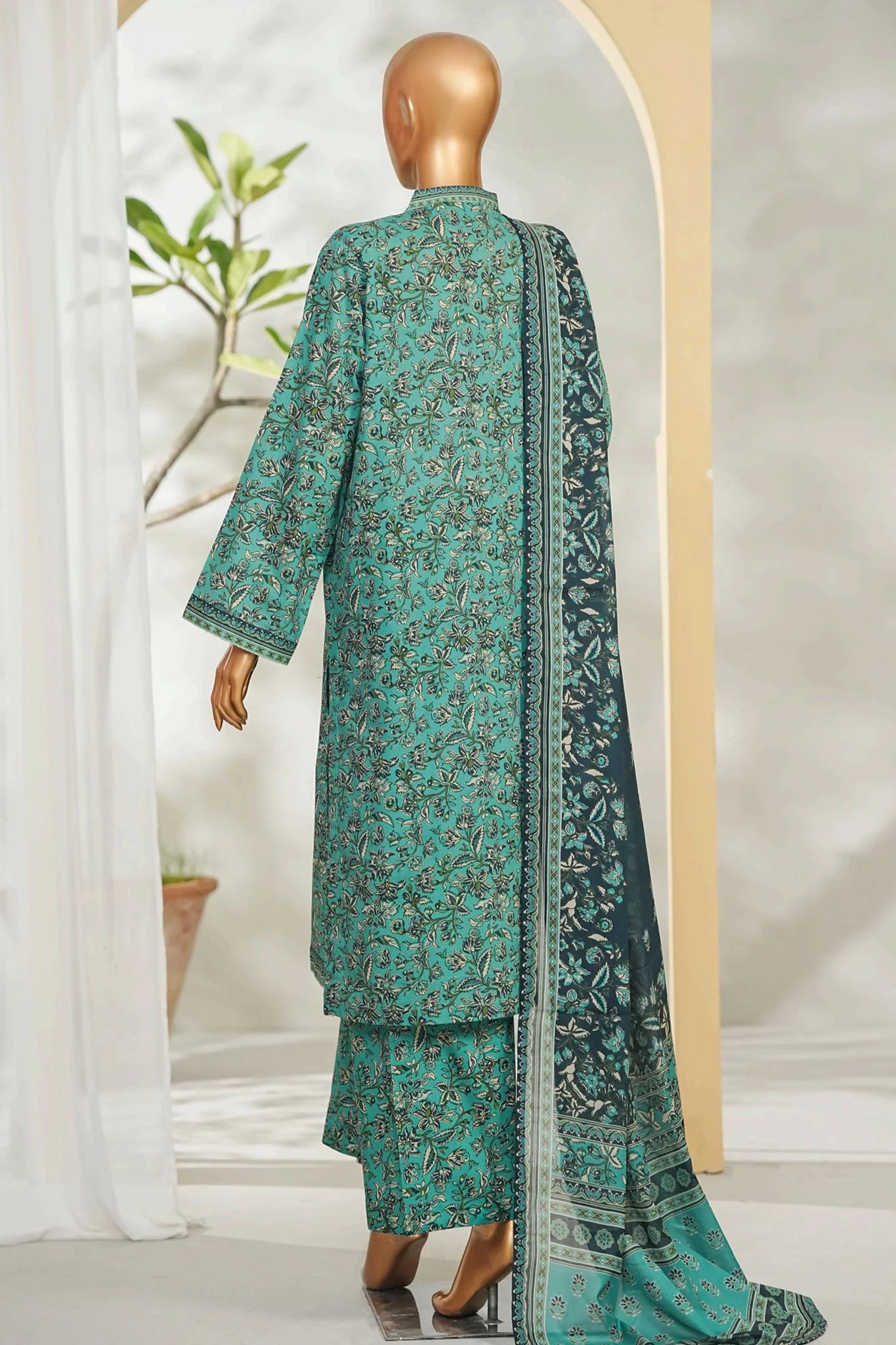Bin Saeed Stitched 3 Piece Exclusive Printed Lawn Vol-01 Suit-LSM-2624 GREEN - Image 3