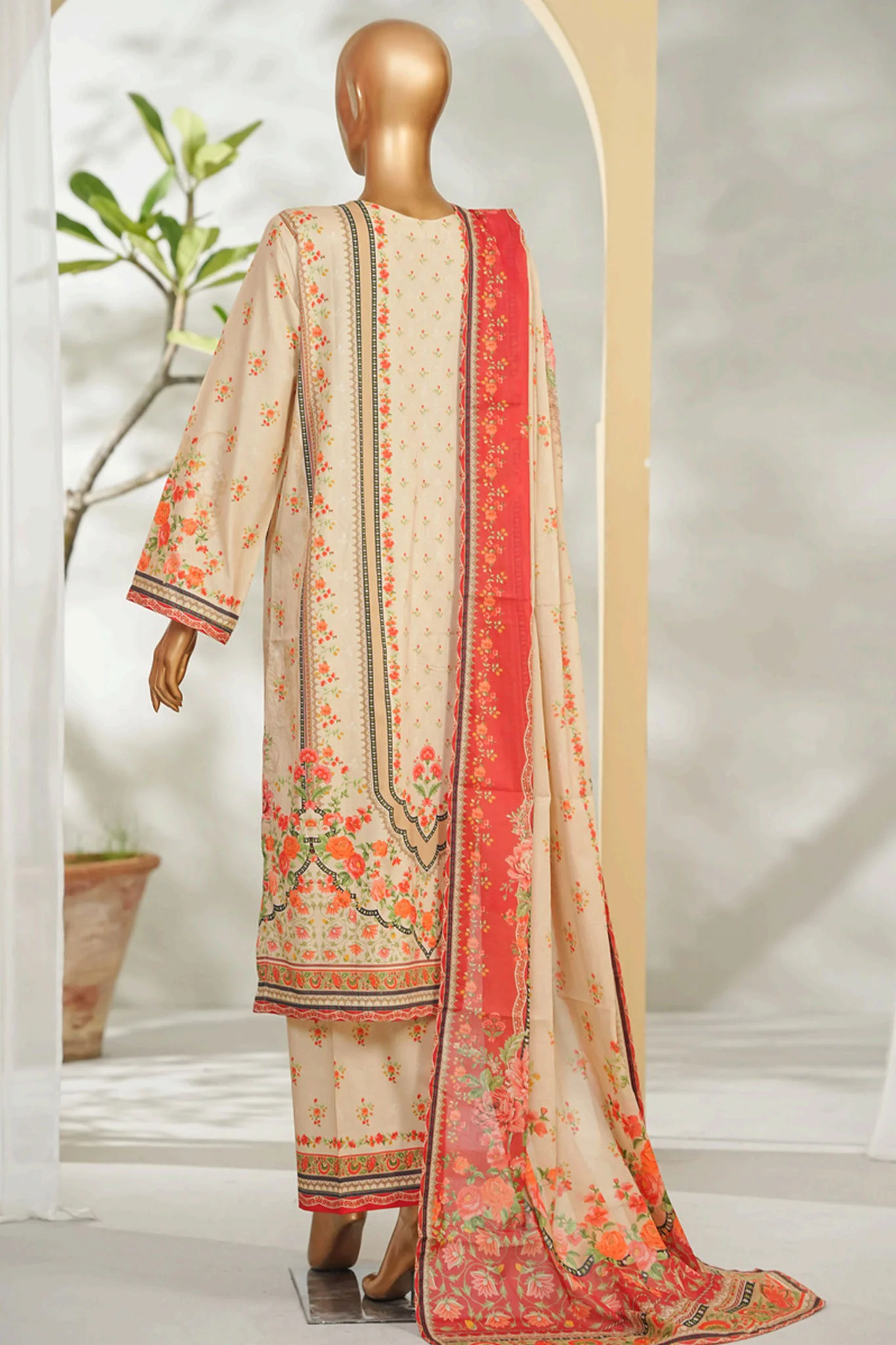 Bin Saeed Stitched 3 Piece Exclusive Printed Lawn Vol-01 Suit-LSM-2625 SKIN - Image 3