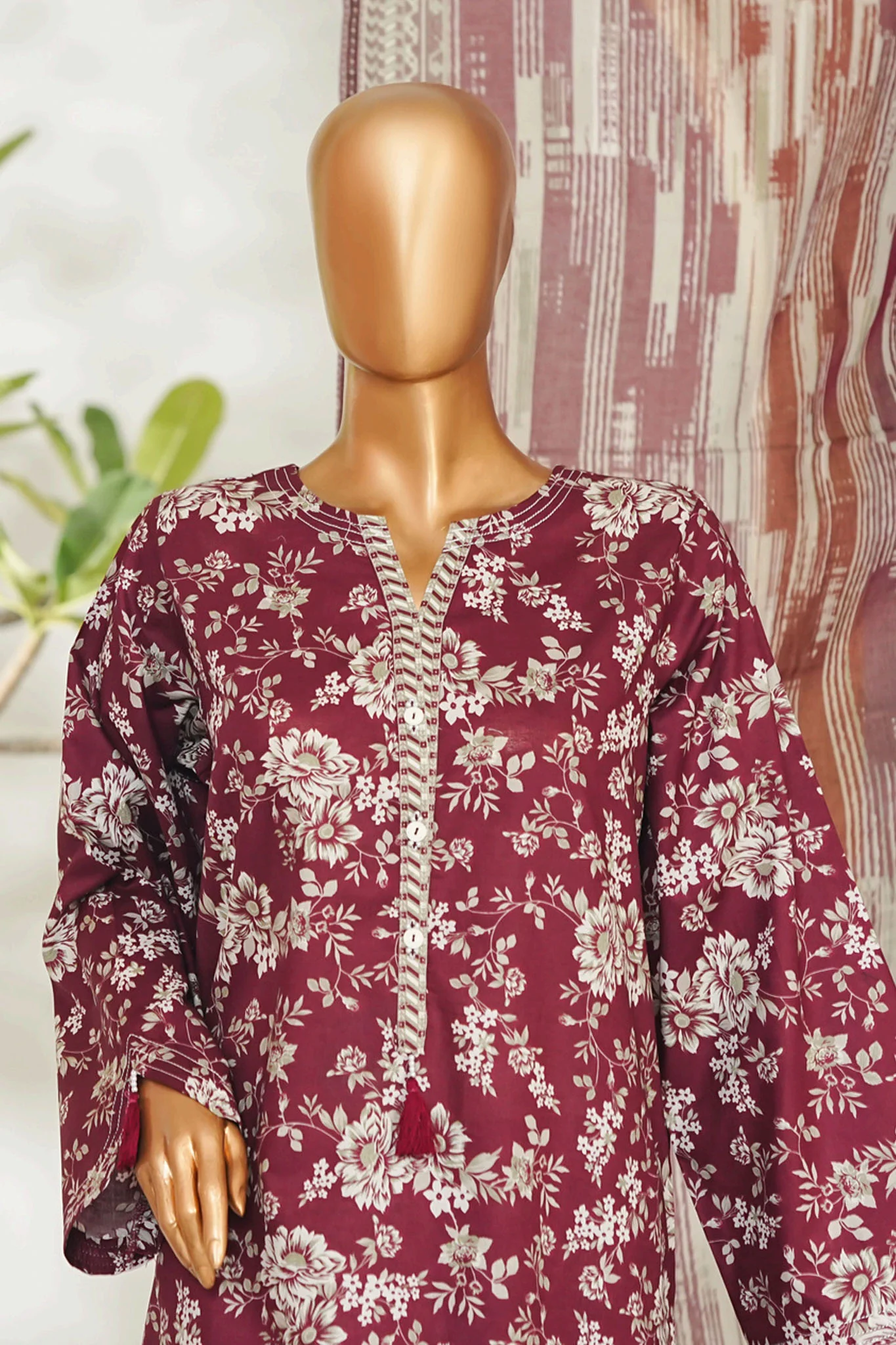 Bin Saeed Stitched 3 Piece Exclusive Printed Lawn Vol-01 Suit-LSM-2628 MAROON - Image 2